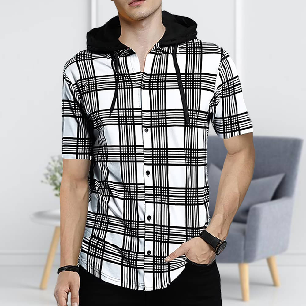 GARBLY Men Cotton Blend Regular Fit Checks T-Shirt ( White ) GARBLY Men Cotton Blend Regular Fit Checks T-Shirt ( White )