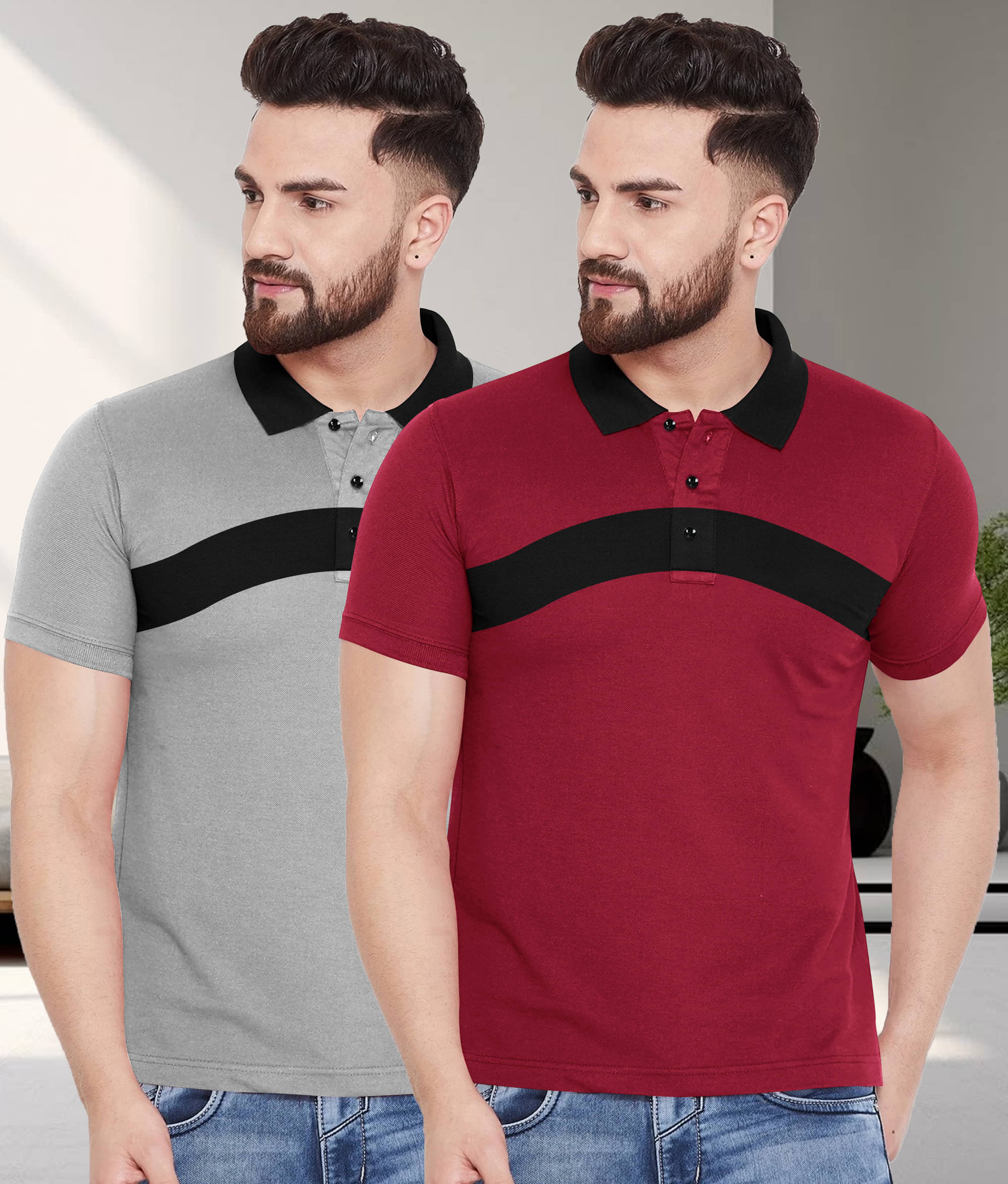 GARBLY Men Cotton Blend Regular Fit Colorblock Polo T Shirt ( Multicolor10 ) GARBLY Men Cotton Blend Regular Fit Colorblock Polo T Shirt ( Multicolor10 )