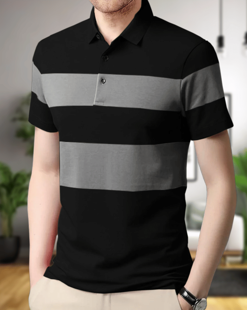 GARBLY Men Cotton Blend Regular Fit Colorblock Polo T Shirt ( Black ) GARBLY Men Cotton Blend Regular Fit Colorblock Polo T Shirt ( Black )