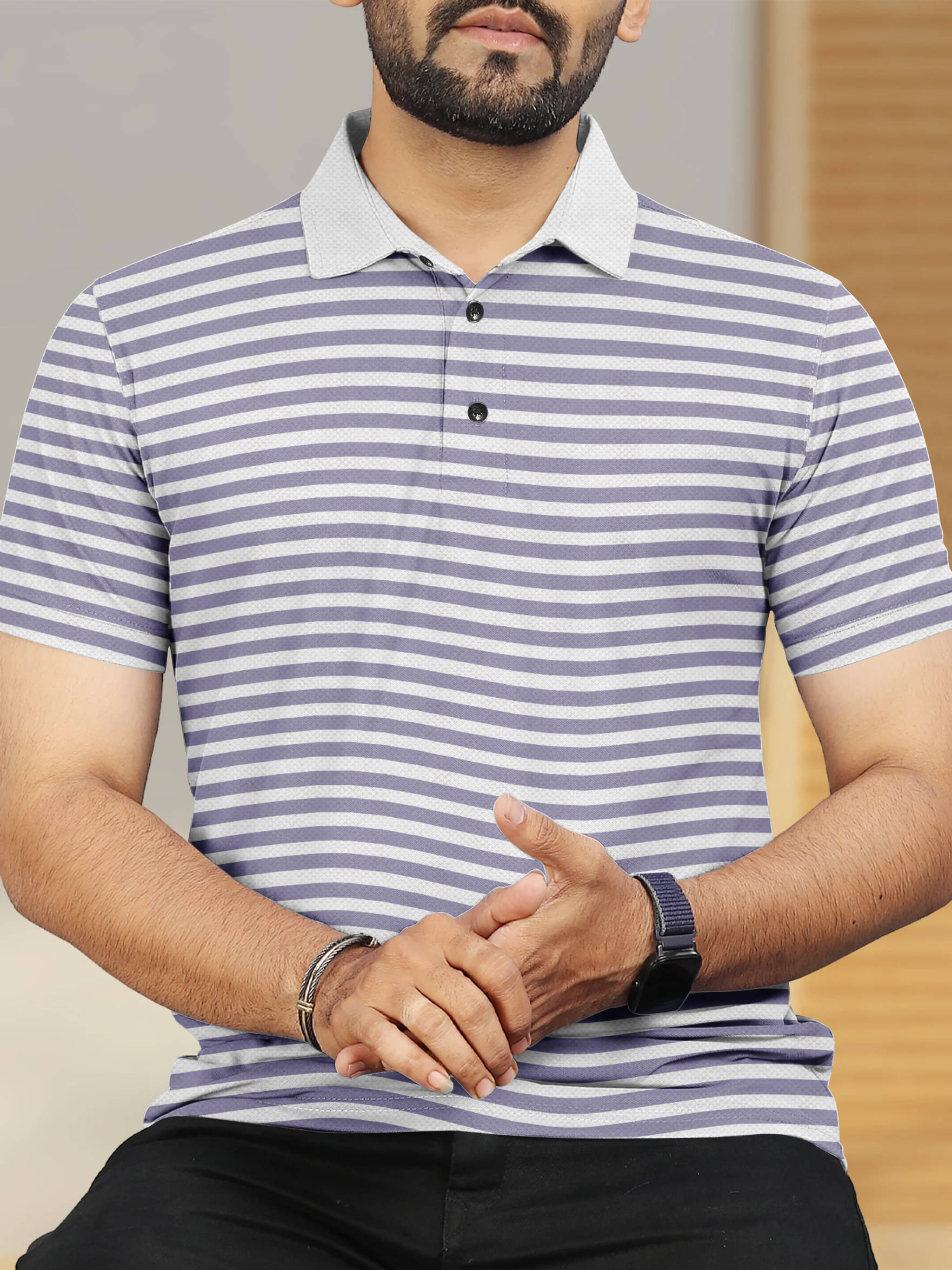 GARBLY Men Polyester Regular Fit Striped T-Shirt ( Purple ) GARBLY Men Polyester Regular Fit Striped T-Shirt ( Purple )