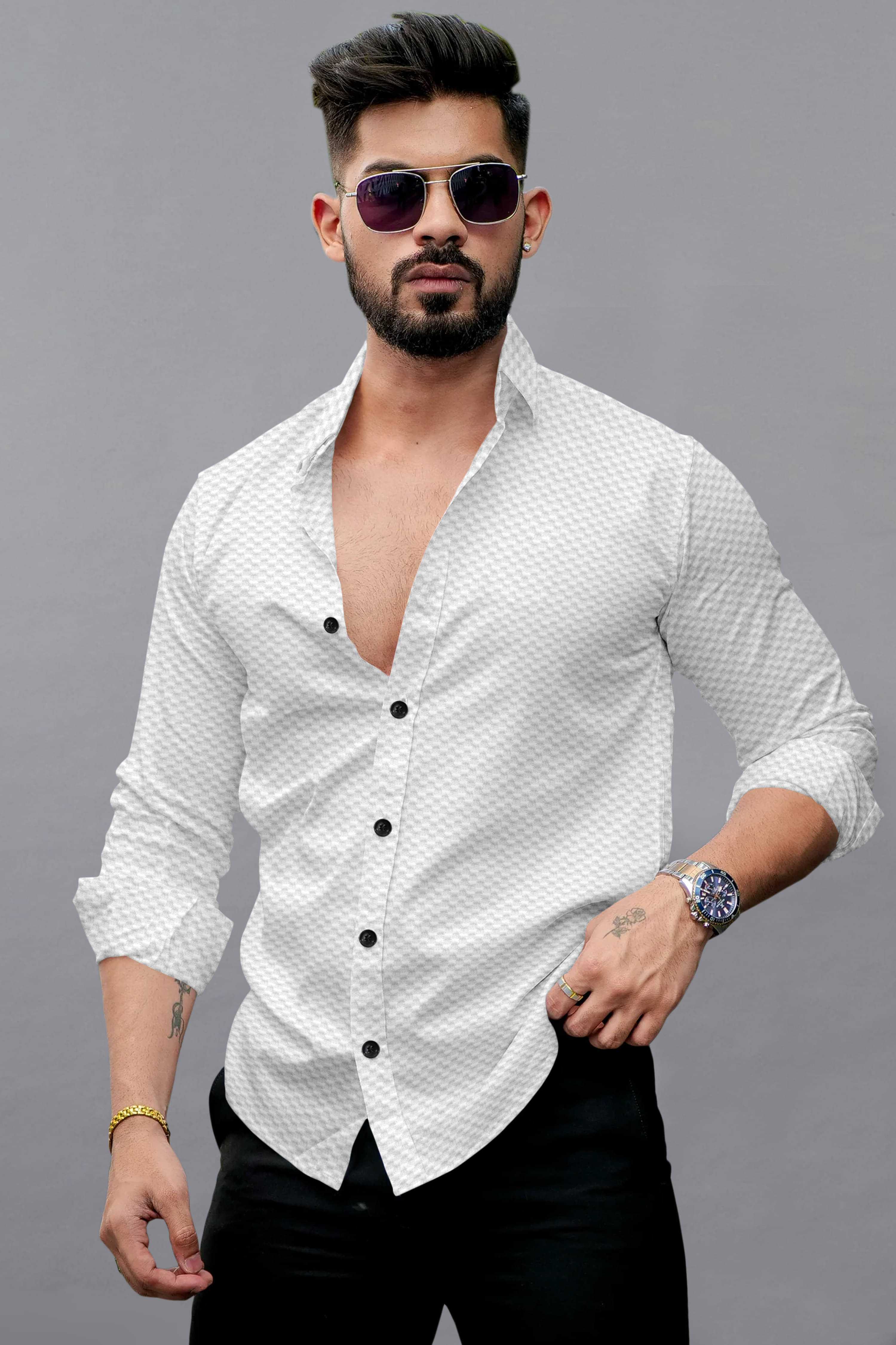 GROWWAX Polyester Regular Fit Self Design Full Sleeves Men's Casual Shirt - White ( Pack of 1 ) GROWWAX Polyester Regular Fit Self Design Full Sleeves Men's Casual Shirt - White ( Pack of 1 )