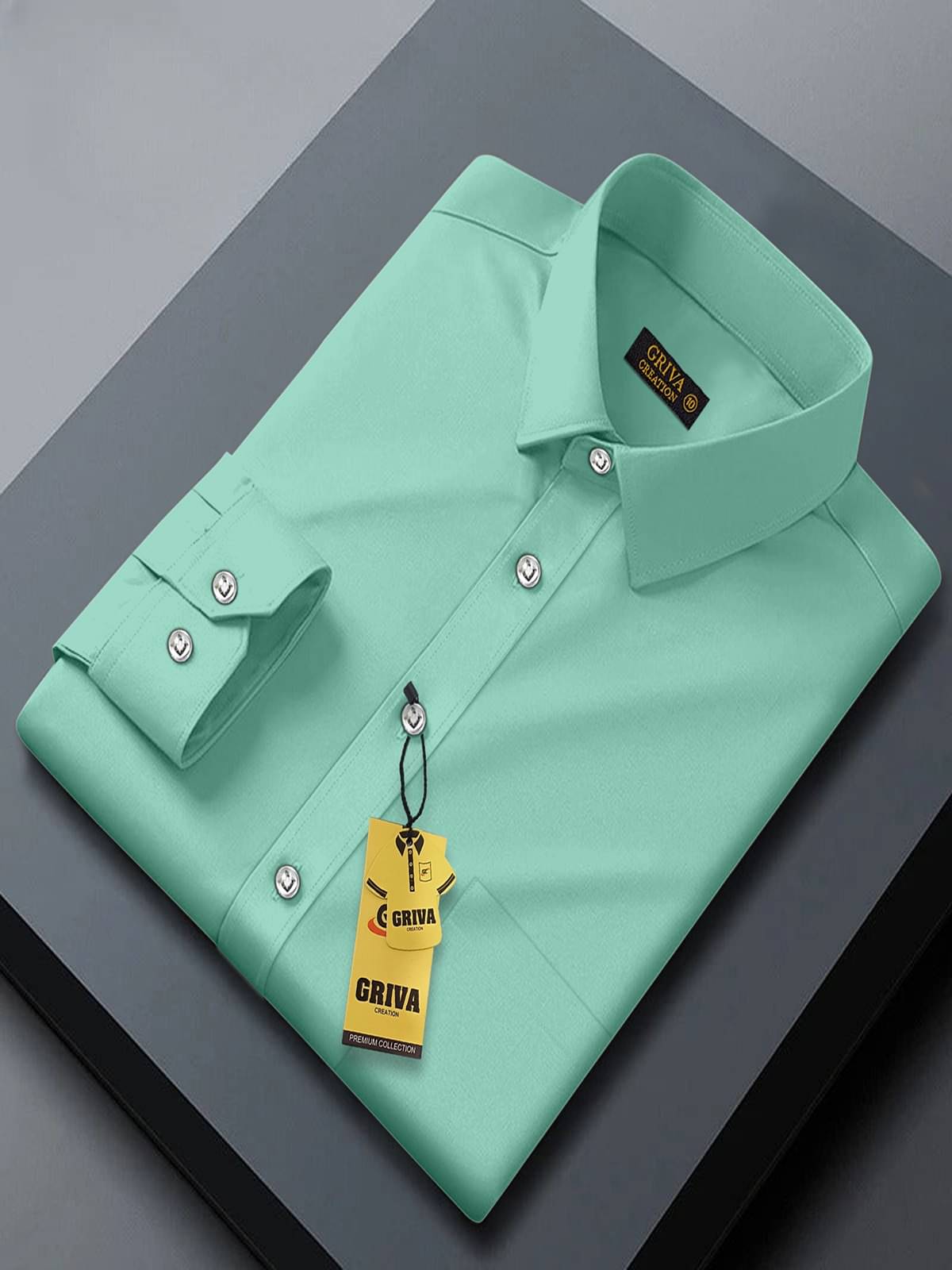 Griva Creation Cotton Blend Regular Fit Solids Full Sleeves Men's Casual Shirt - Mint Green ( Pack of 1 ) Griva Creation Cotton Blend Regular Fit Solids Full Sleeves Men's Casual Shirt - Mint Green ( Pack of 1 )