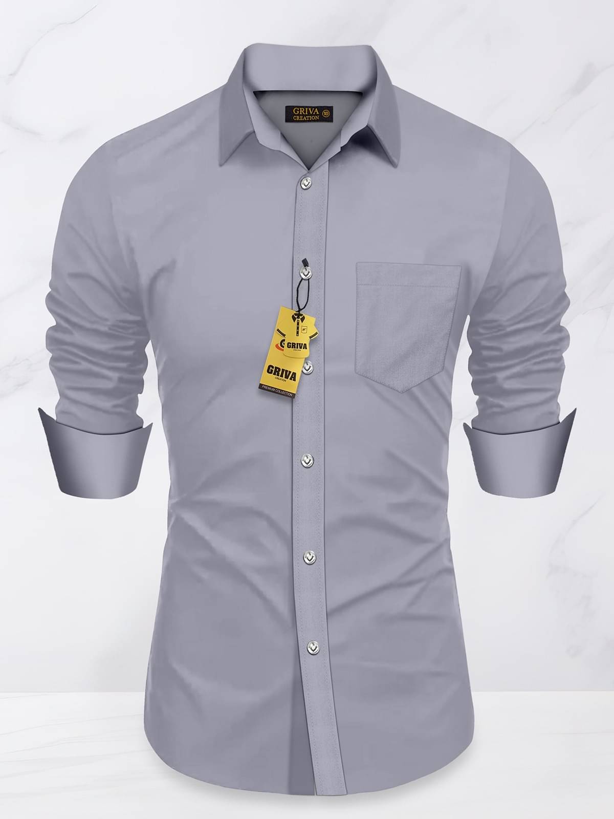 Griva Creation Cotton Blend Regular Fit Solids Full Sleeves Men's Casual Shirt - Grey ( Pack of 1 ) Griva Creation Cotton Blend Regular Fit Solids Full Sleeves Men's Casual Shirt - Grey ( Pack of 1 )