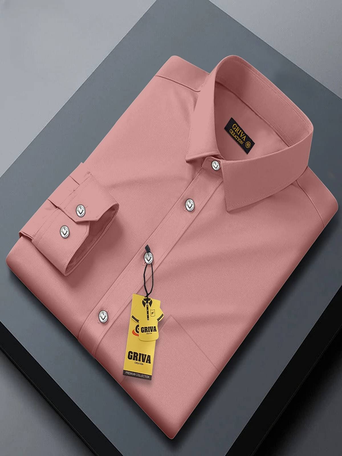     			Griva Creation Cotton Blend Regular Fit Solids Full Sleeves Men's Casual Shirt - Peach ( Pack of 1 )