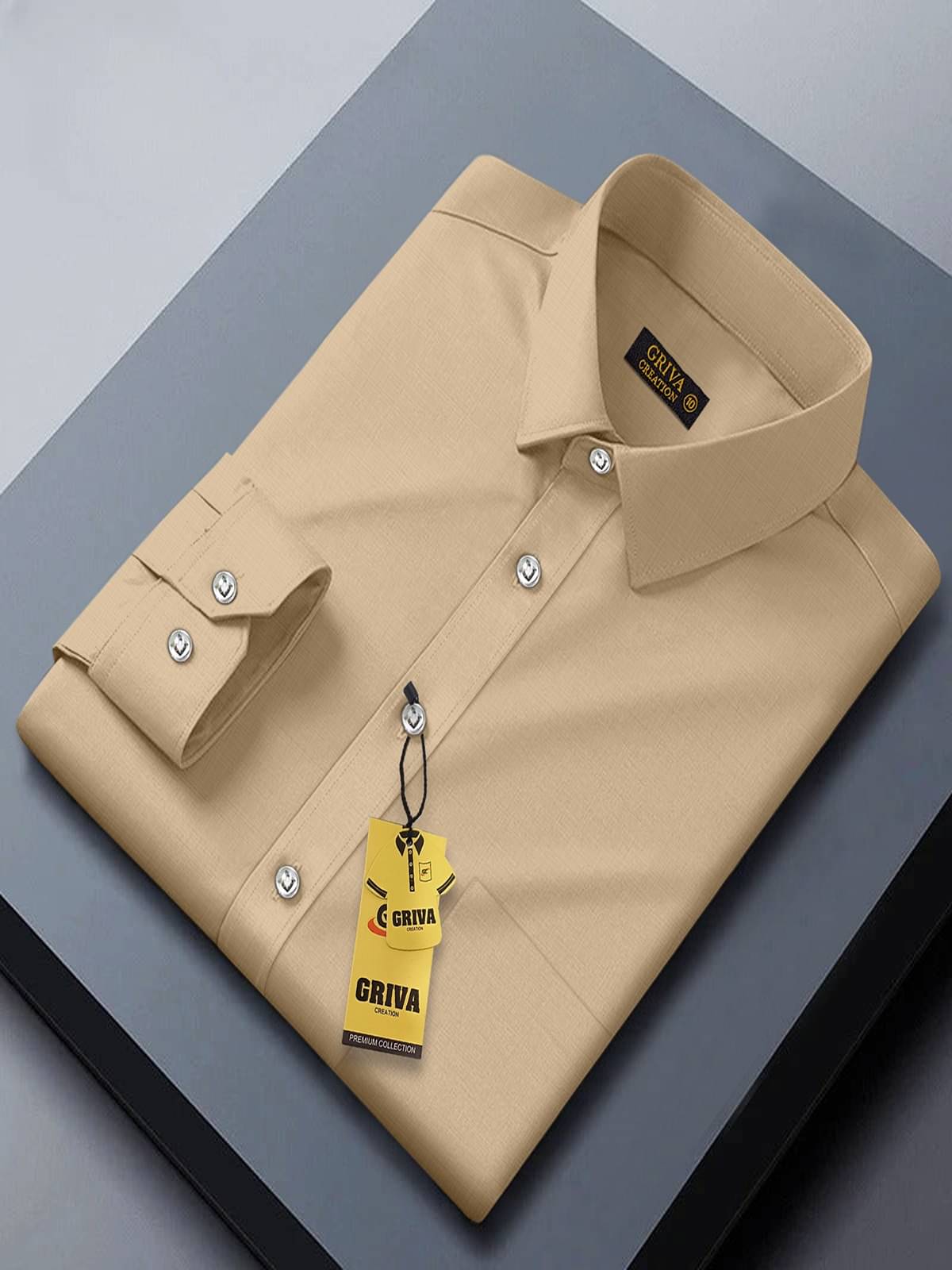     			Griva Creation Cotton Blend Regular Fit Solids Full Sleeves Men's Casual Shirt - Cream ( Pack of 1 )
