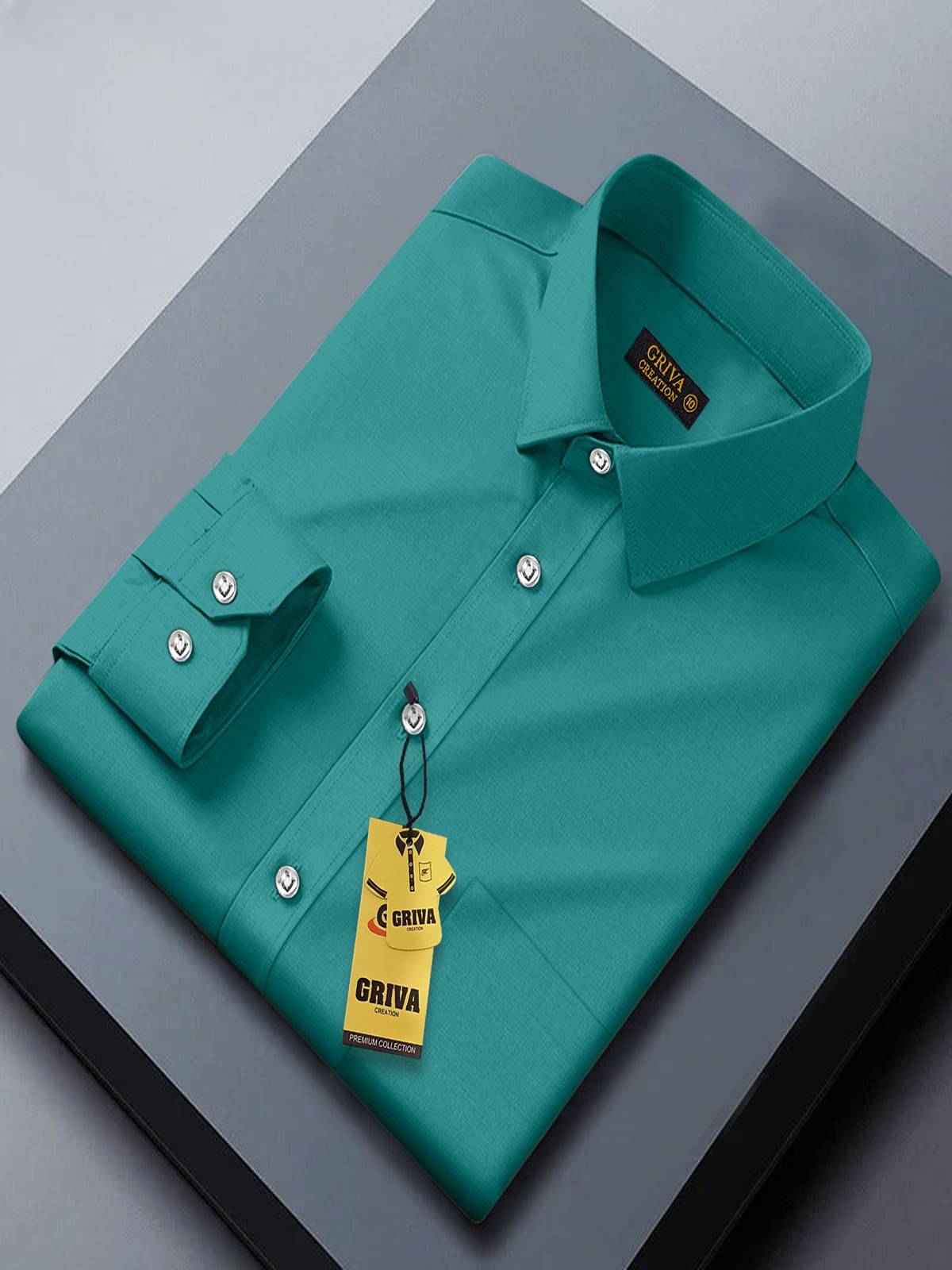     			Griva Creation Cotton Blend Regular Fit Solids Full Sleeves Men's Casual Shirt - Teal ( Pack of 1 )