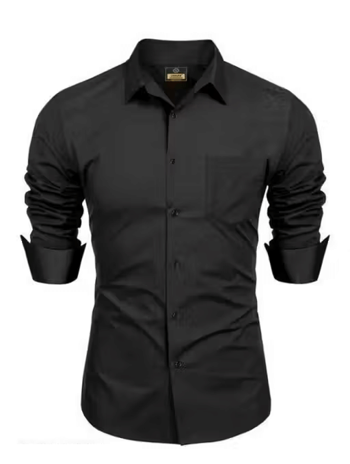     			HS COLLECTION Cotton Blend Regular Fit Solids Full Sleeves Men's Casual Shirt - Black ( Pack of 1 )