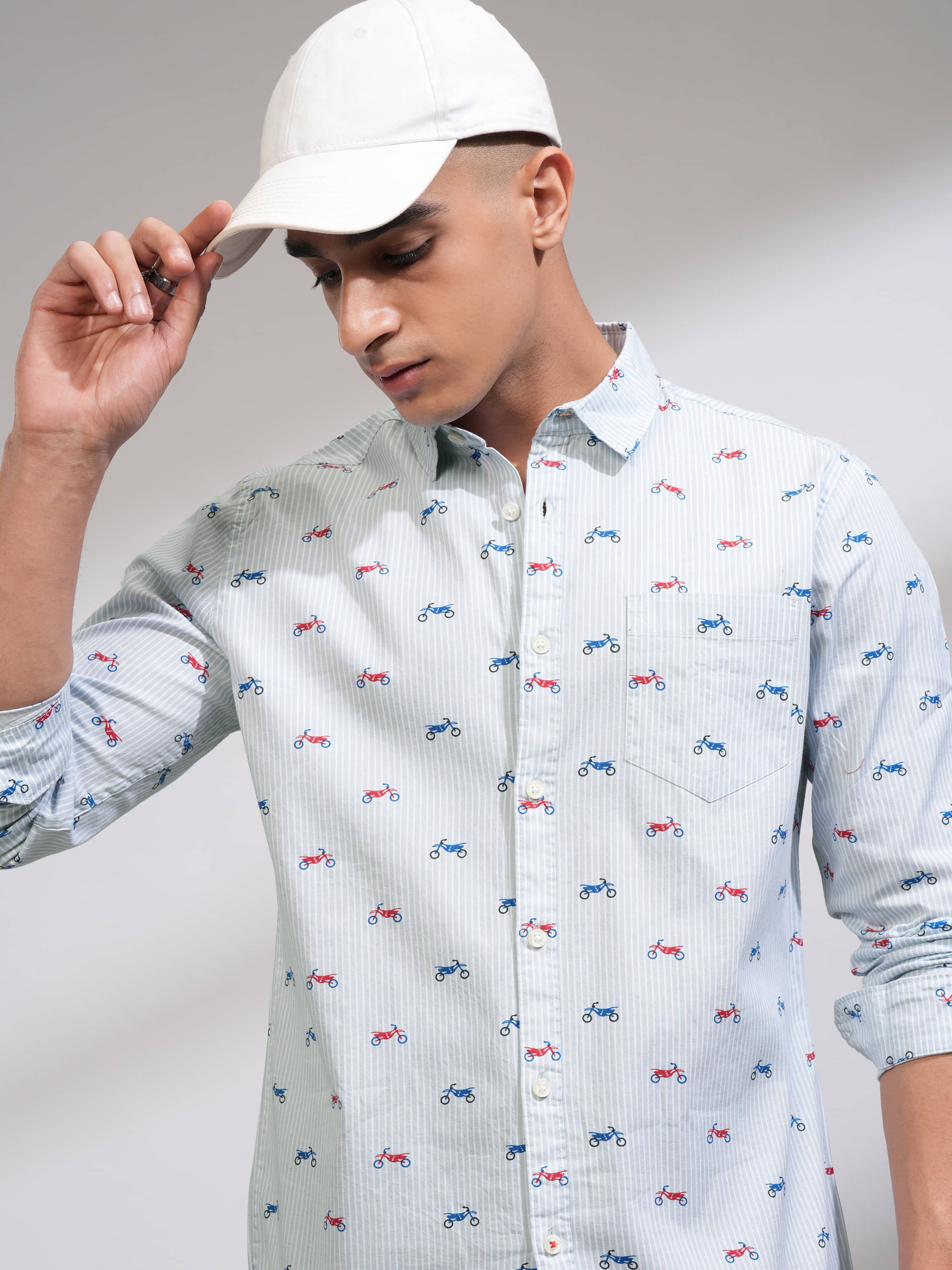     			Highlander 100% Cotton Slim Fit Printed Full Sleeves Men's Casual Shirt - Light Blue ( Pack of 1 )
