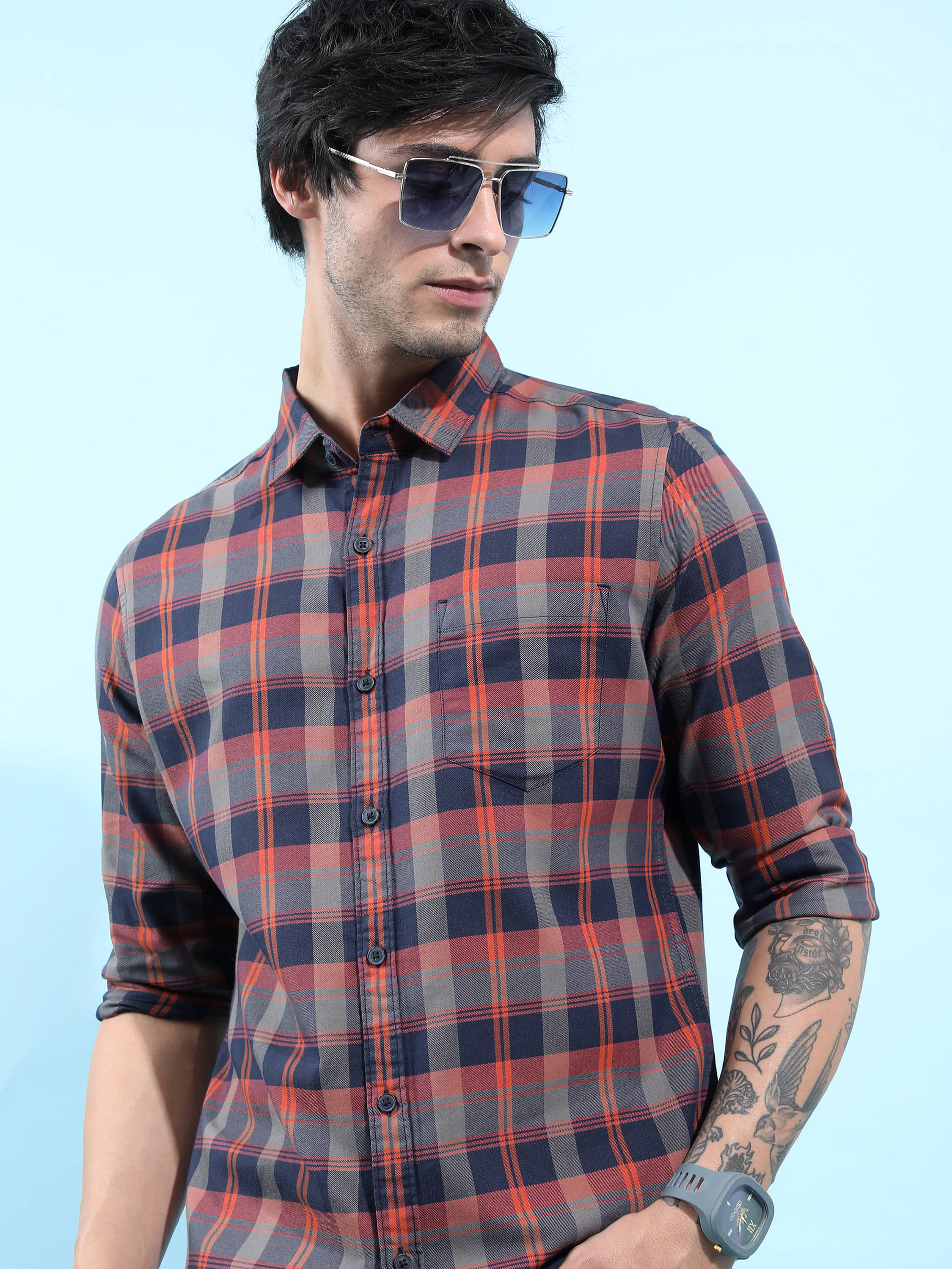 Highlander Cotton Blend Slim Fit Checks Full Sleeves Men's Casual Shirt - Rust ( Pack of 1 ) Highlander Cotton Blend Slim Fit Checks Full Sleeves Men's Casual Shirt - Rust ( Pack of 1 )