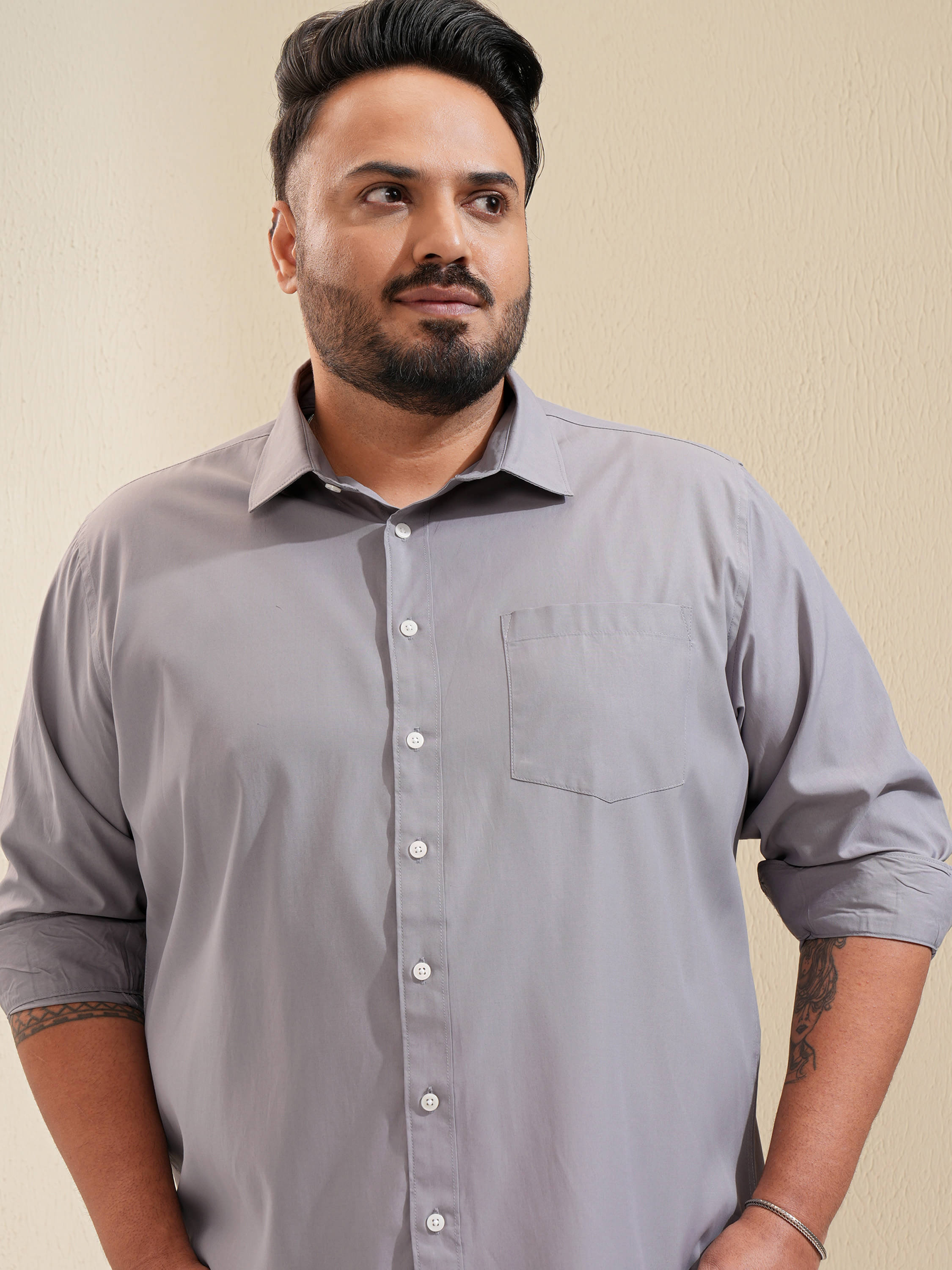     			Highlander Poly Cotton Slim Fit Solids Full Sleeves Men's Casual Shirt - Grey ( Pack of 1 )