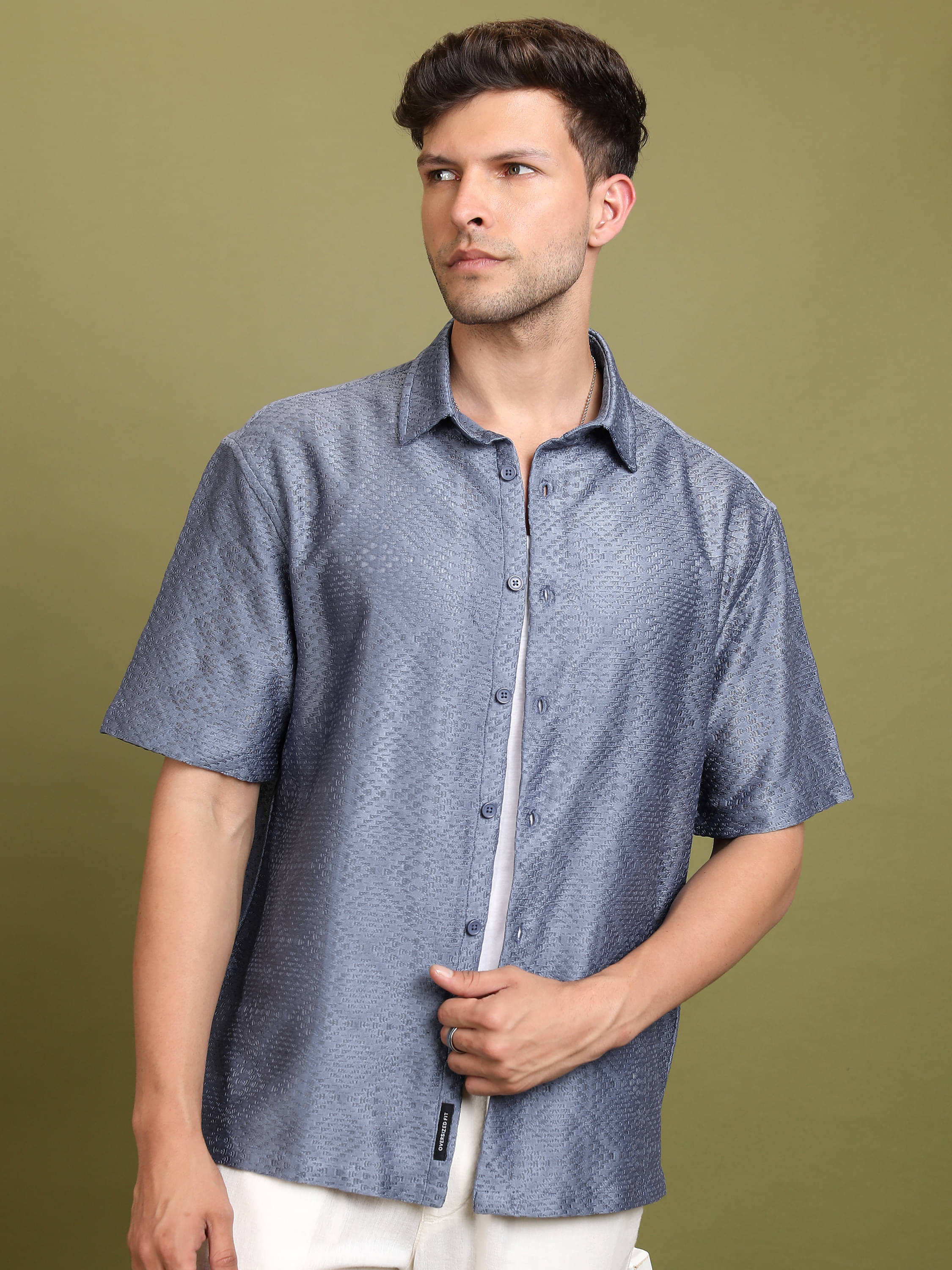 Highlander Polyester Oversized Fit Self Design Half Sleeves Men's Casual Shirt - Blue ( Pack of 1 ) Highlander Polyester Oversized Fit Self Design Half Sleeves Men's Casual Shirt - Blue ( Pack of 1 )