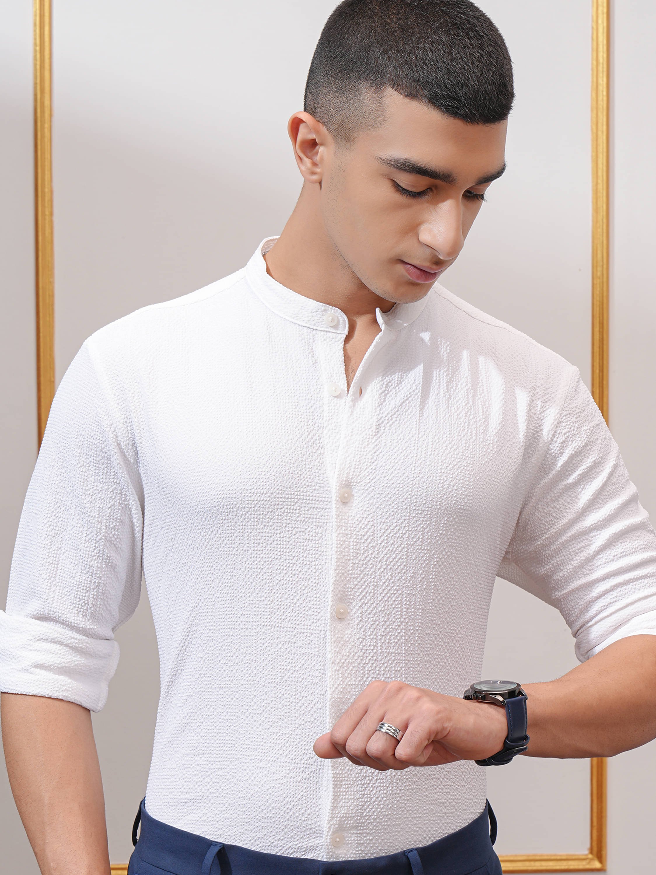 Highlander Polyester Regular Fit Self Design Full Sleeves Men's Casual Shirt - White ( Pack of 1 )     			Highlander Polyester Regular Fit Self Design Full Sleeves Men's Casual Shirt - White ( Pack of 1 )