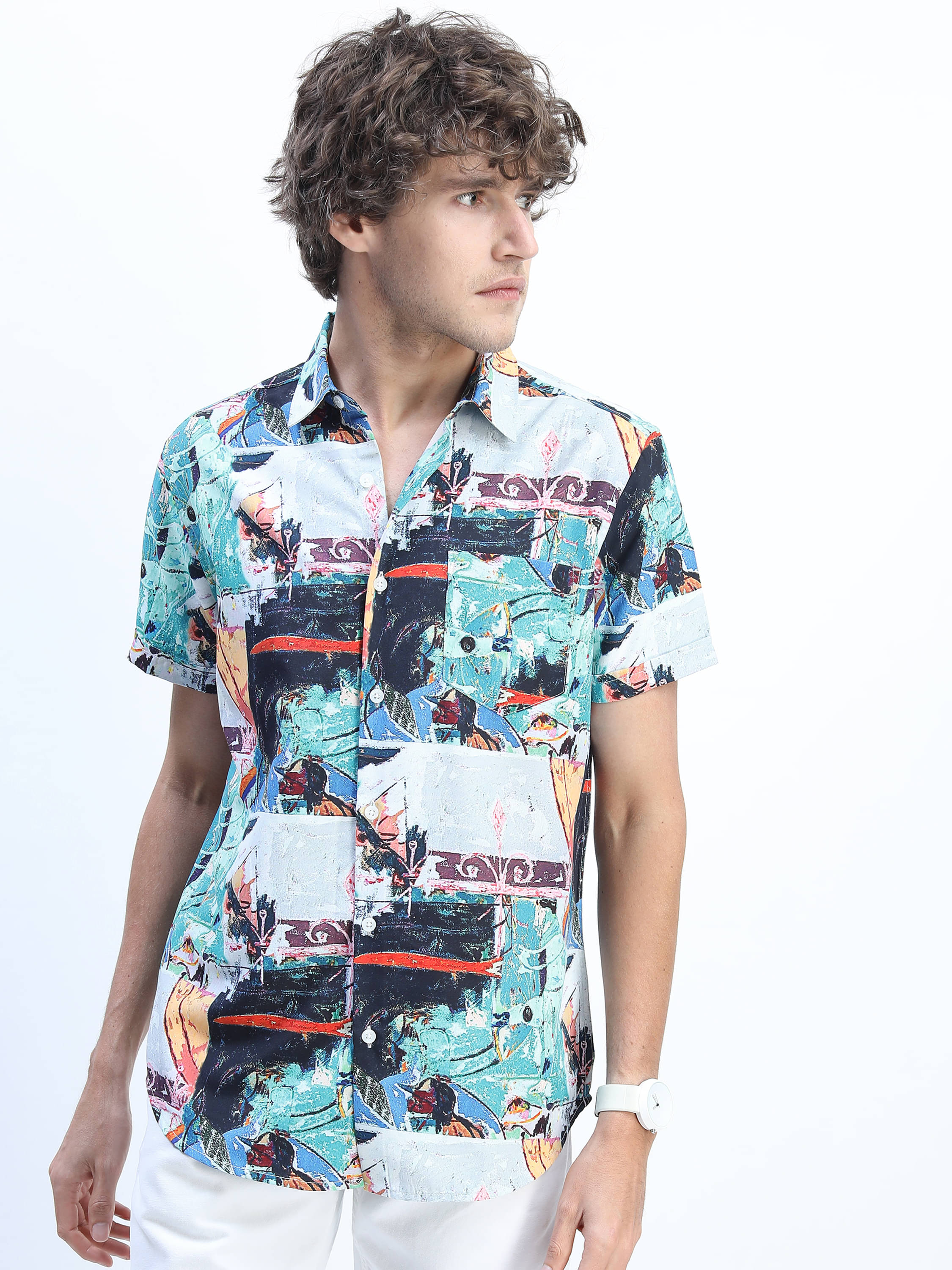 Highlander Polyester Slim Fit Colorblock Half Sleeves Men's Casual Shirt - Multicolor ( Pack of 1 )     			Highlander Polyester Slim Fit Colorblock Half Sleeves Men's Casual Shirt - Multicolor ( Pack of 1 )