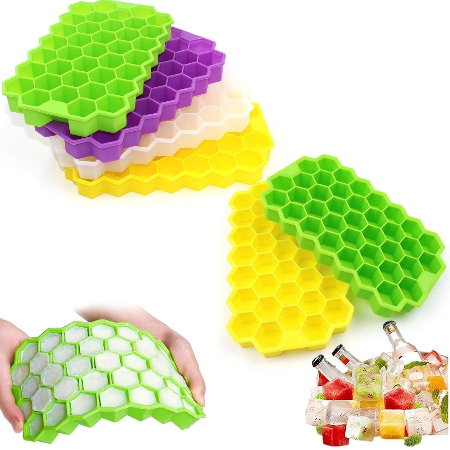     			Ice Cube Trays Silicone Ice Cube Molds, Easy-Release and Flexible 37 Ice Trays BPA Free, for Whiskey Cocktail, Stackable and Safe Ice Cube Honeycomb Small Cubes Fridge Bar Soft Tray