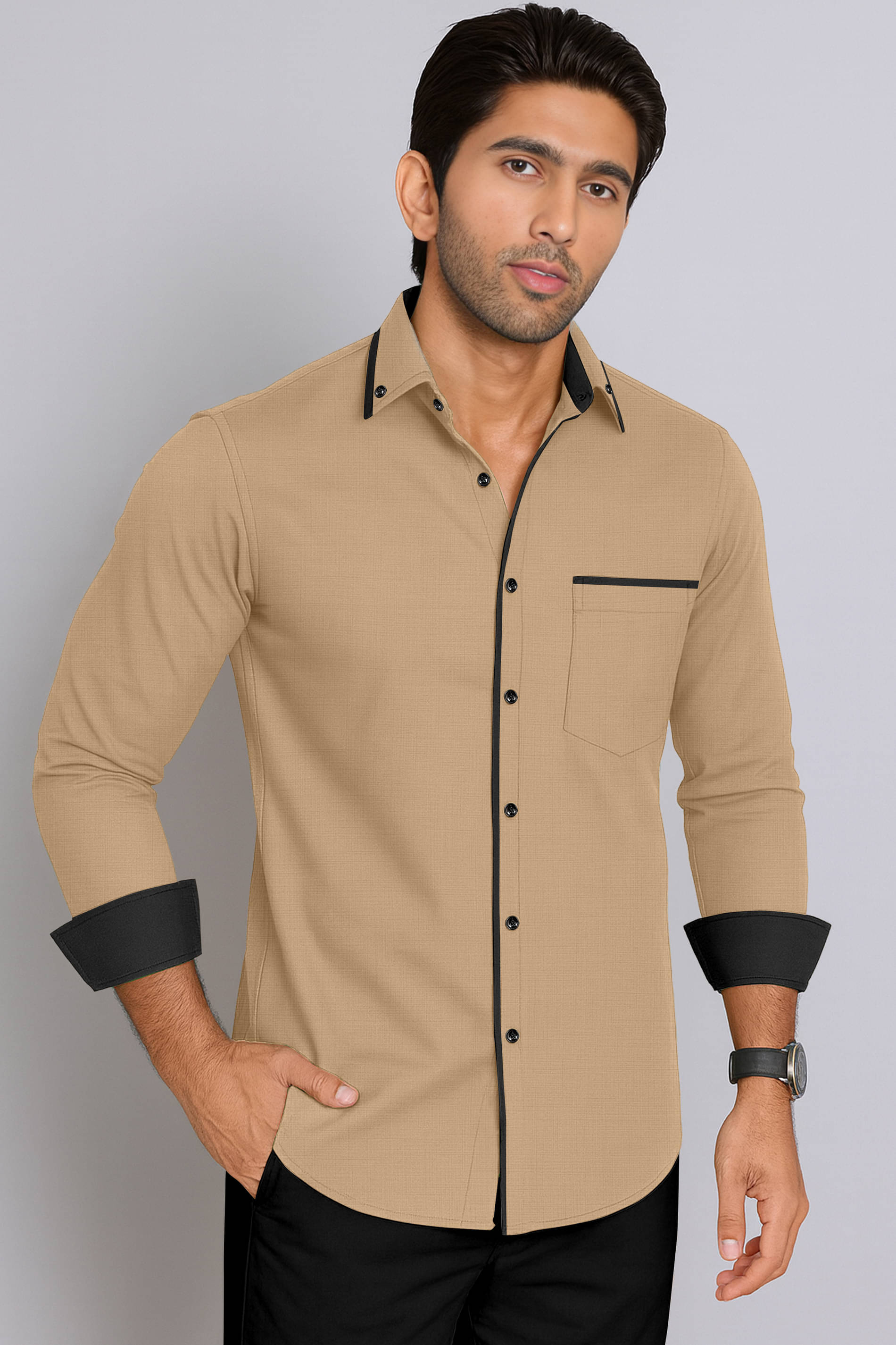     			LAXBON 100% Cotton Regular Fit Solids Full Sleeves Men's Casual Shirt - Beige ( Pack of 1 )