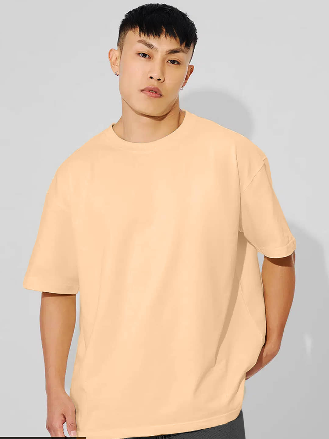 Leotude Men Cotton Blend Oversized Fit Solid T-Shirt ( Beige )