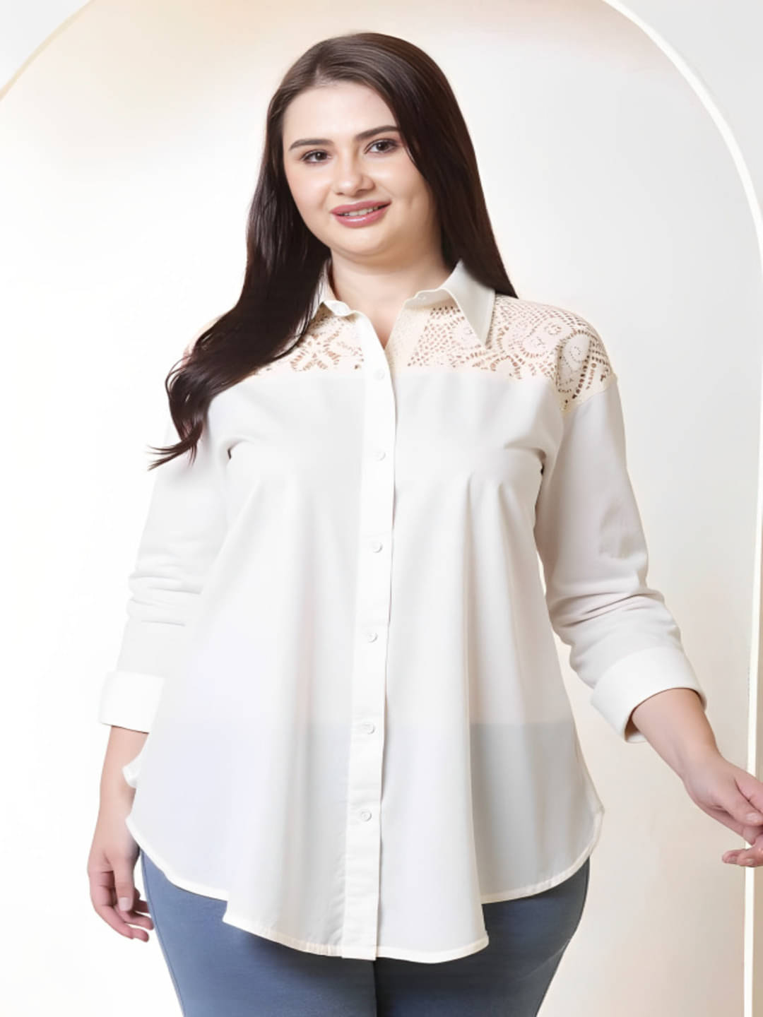 MAYKR Women Solid Rayon Shirt ( White ) MAYKR Women Solid Rayon Shirt ( White )