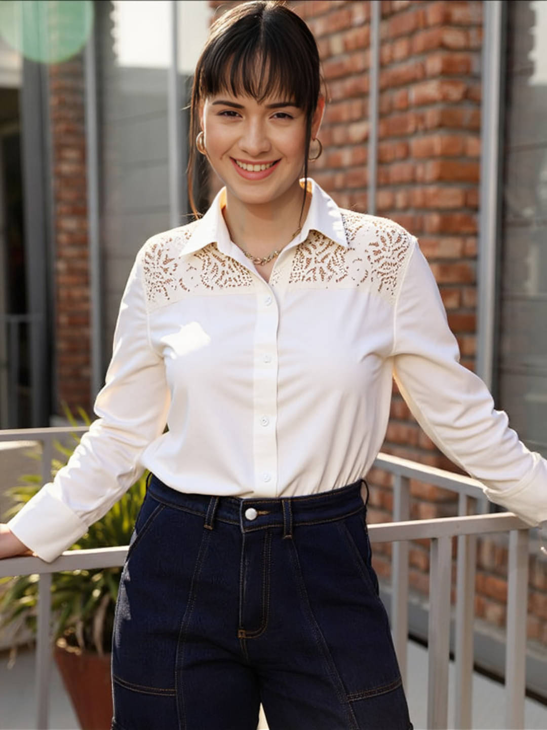 MAYKR Women Solid Rayon Shirt ( White ) MAYKR Women Solid Rayon Shirt ( White )