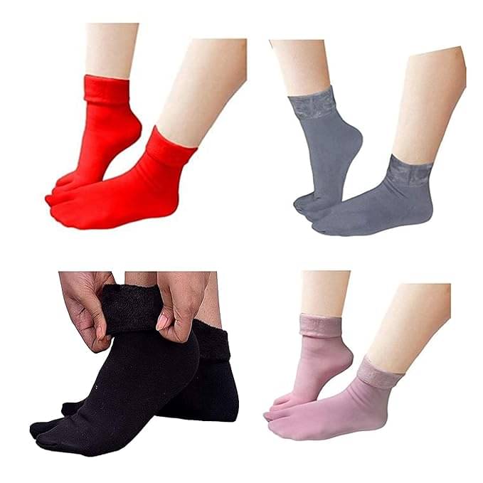 MITSURU Pack of 4 Women's Velvet Ankle Length Socks ( Multicolor ) MITSURU Pack of 4 Women's Velvet Ankle Length Socks ( Multicolor )