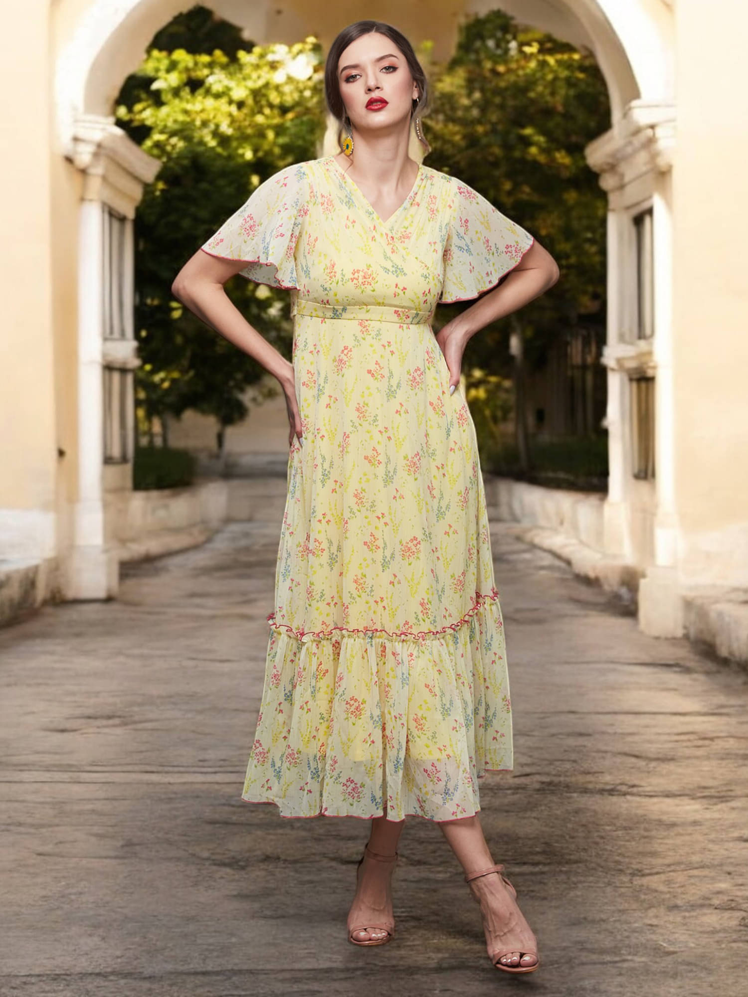     			Miss Chase Women Chiffon Printed Wrap Dress ( Multicolor )