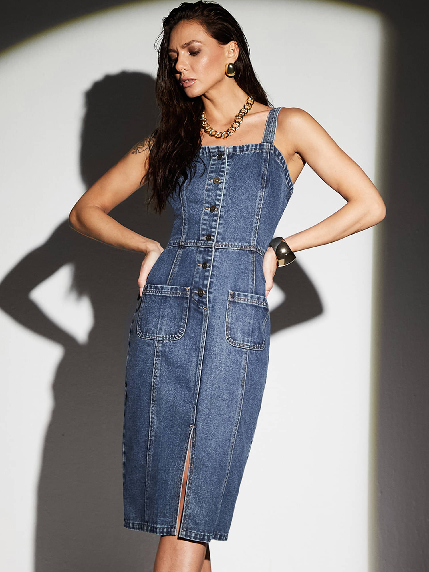     			Miss Chase Women Cotton Solid Bodycon Dress ( Blue )