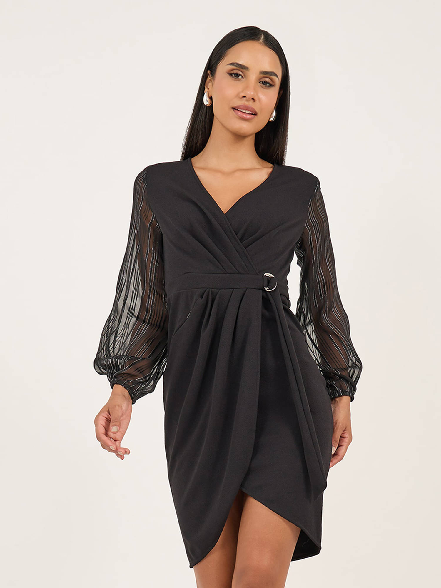     			Miss Chase Women Polyester Embellished Wrap Dress ( Black )