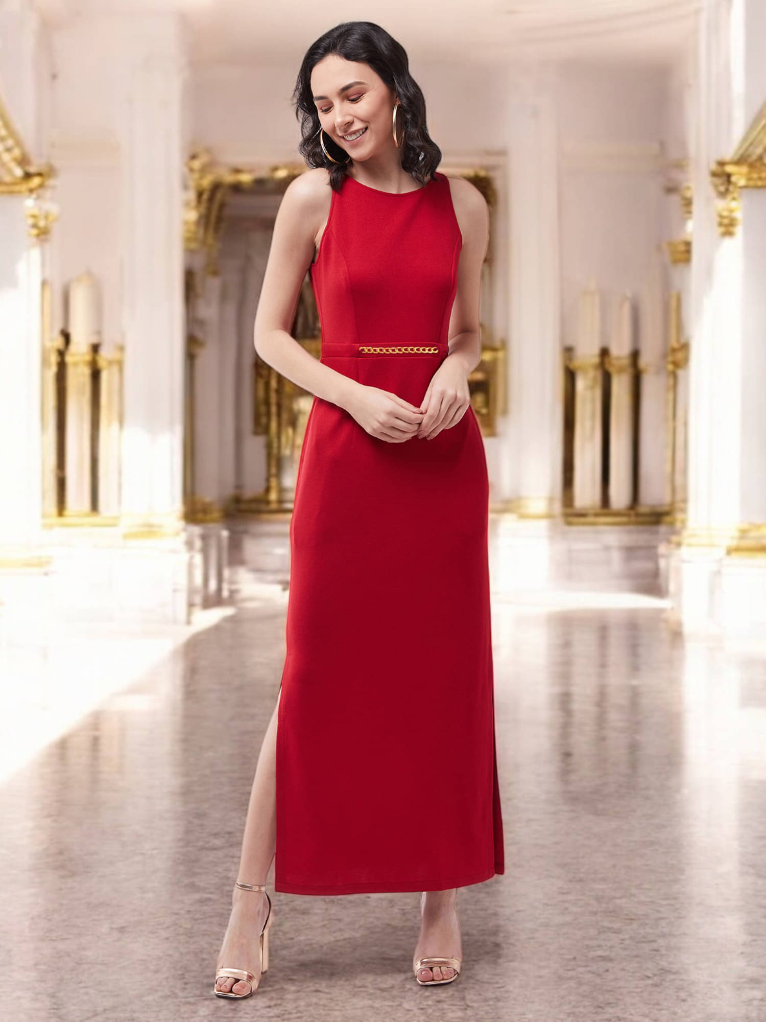     			Miss Chase Women Polyester Solid Bodycon Dress ( Red )