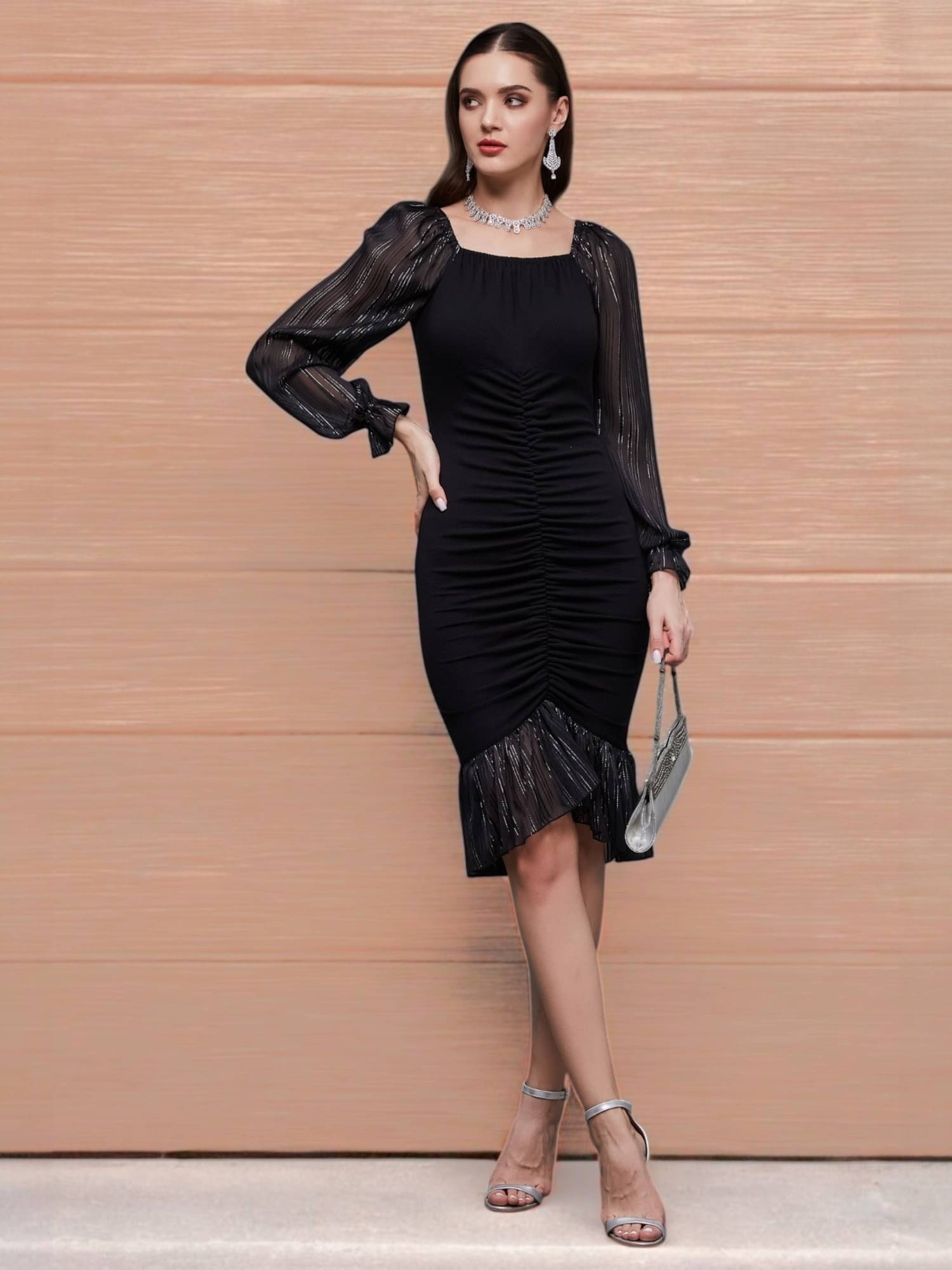 Miss Chase Women Polyester Solid Maxi ( Black ) Miss Chase Women Polyester Solid Maxi ( Black )