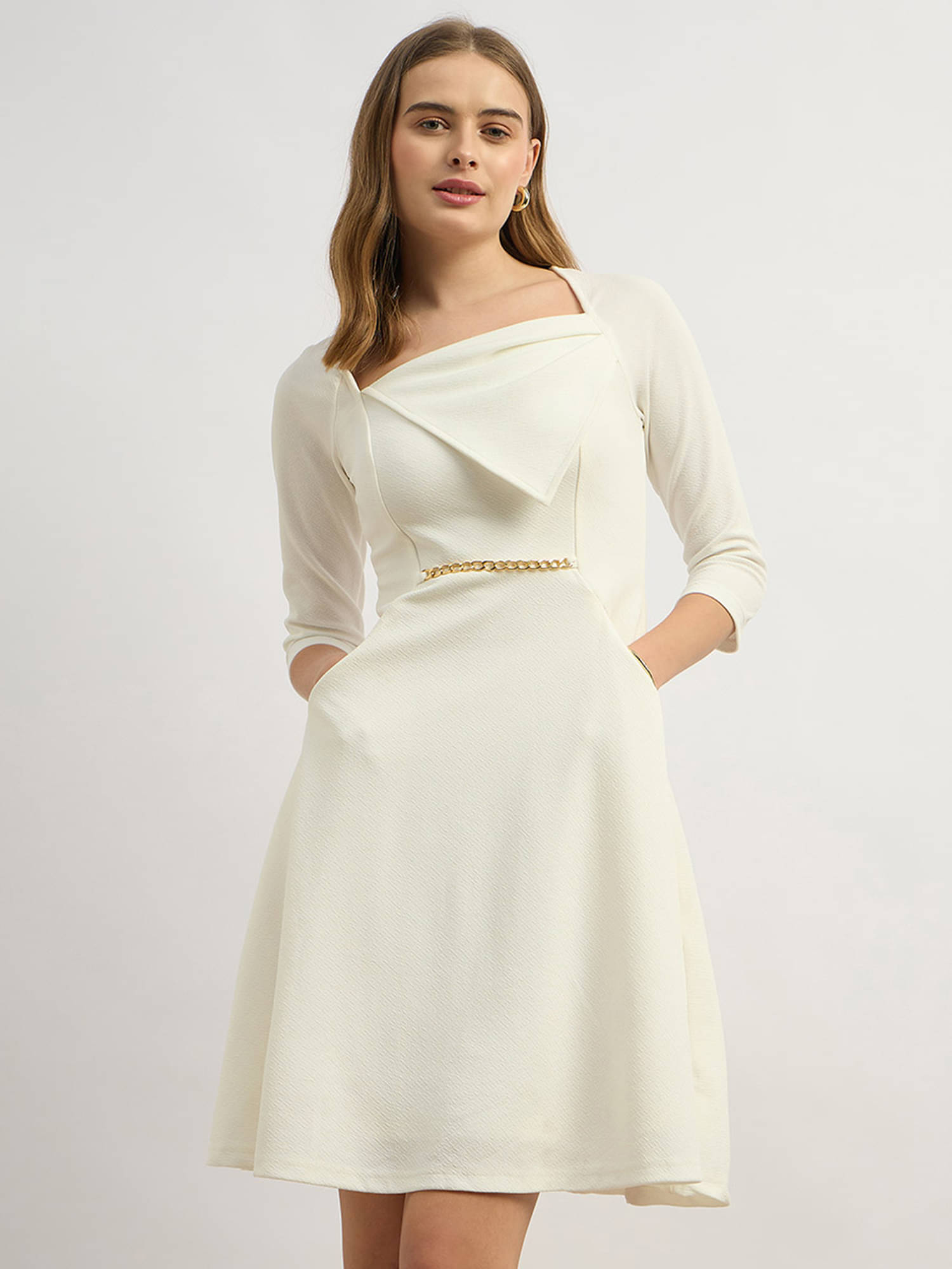     			Miss Chase Women Polyester Solid Fit & Flare Dress ( White )