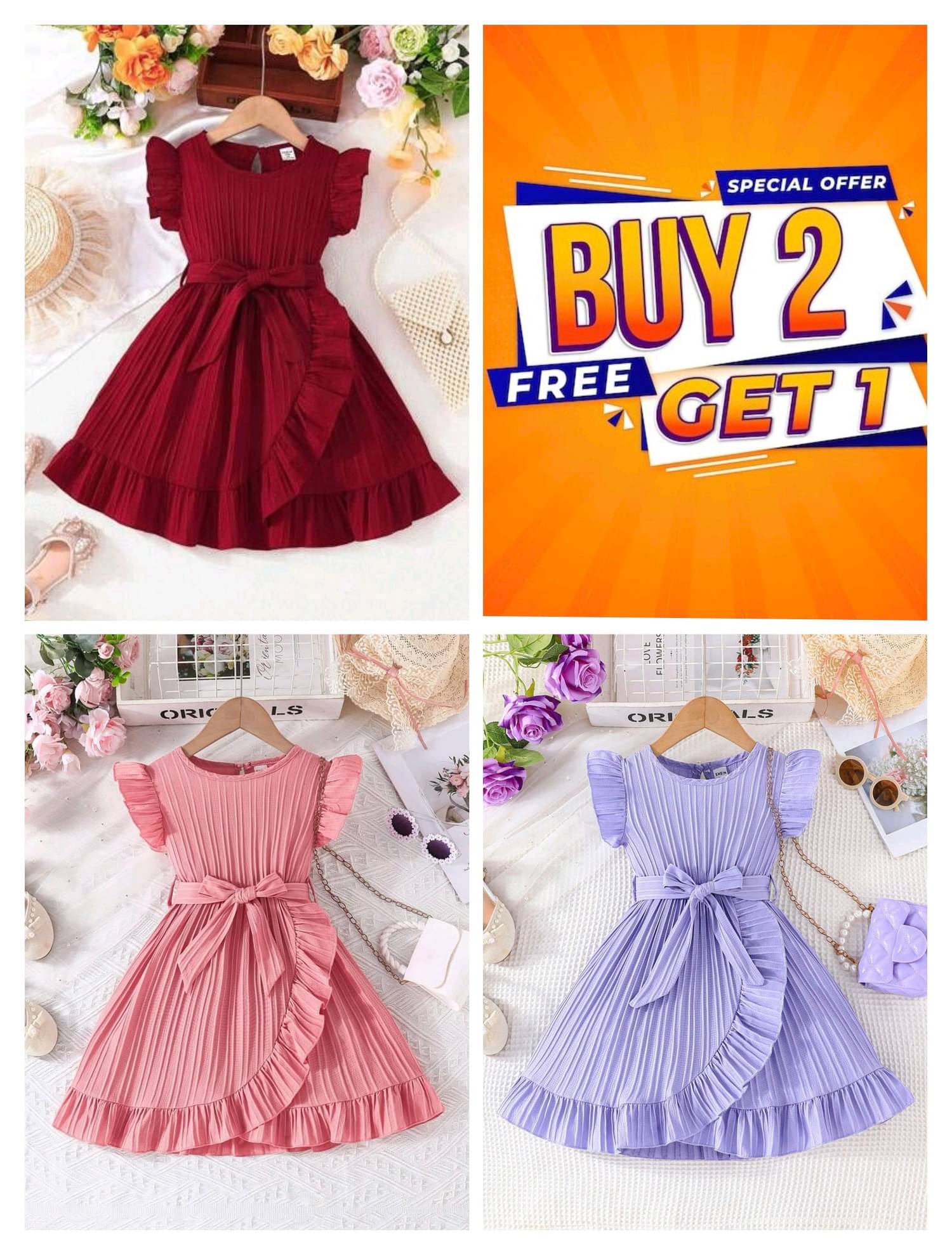 Mullick the designer Cotton Blend Frock For Girls ( Pack of 3 , Red,Peach,Lavender ) Mullick the designer Cotton Blend Frock For Girls ( Pack of 3 , Red,Peach,Lavender )