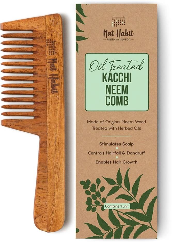     			Nat Habit Kacchi Neem Comb, Wooden Comb  For Hair Growth (Wide Tooth)