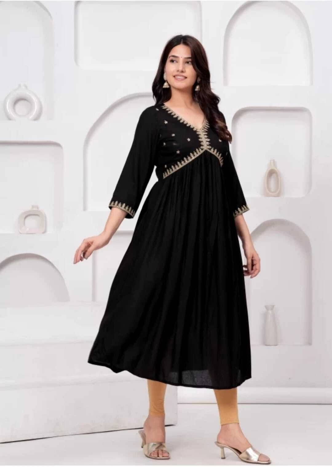     			Nishu print Women Cotton Blend Embroidered Anarkali Kurti ( Black )