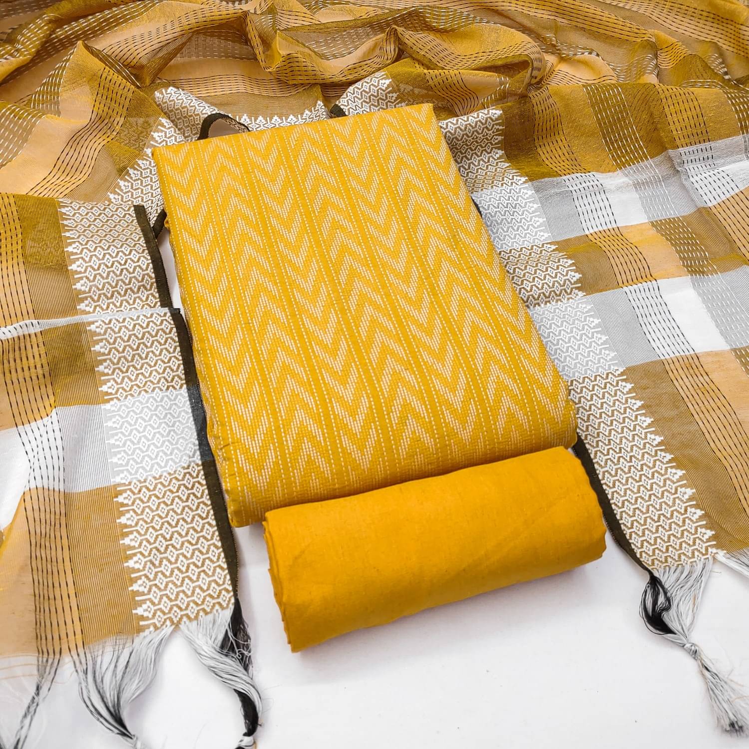 Panbai sarees Women Cotton Blend Unstitched Dress Material ( Yellow ) Panbai sarees Women Cotton Blend Unstitched Dress Material ( Yellow )