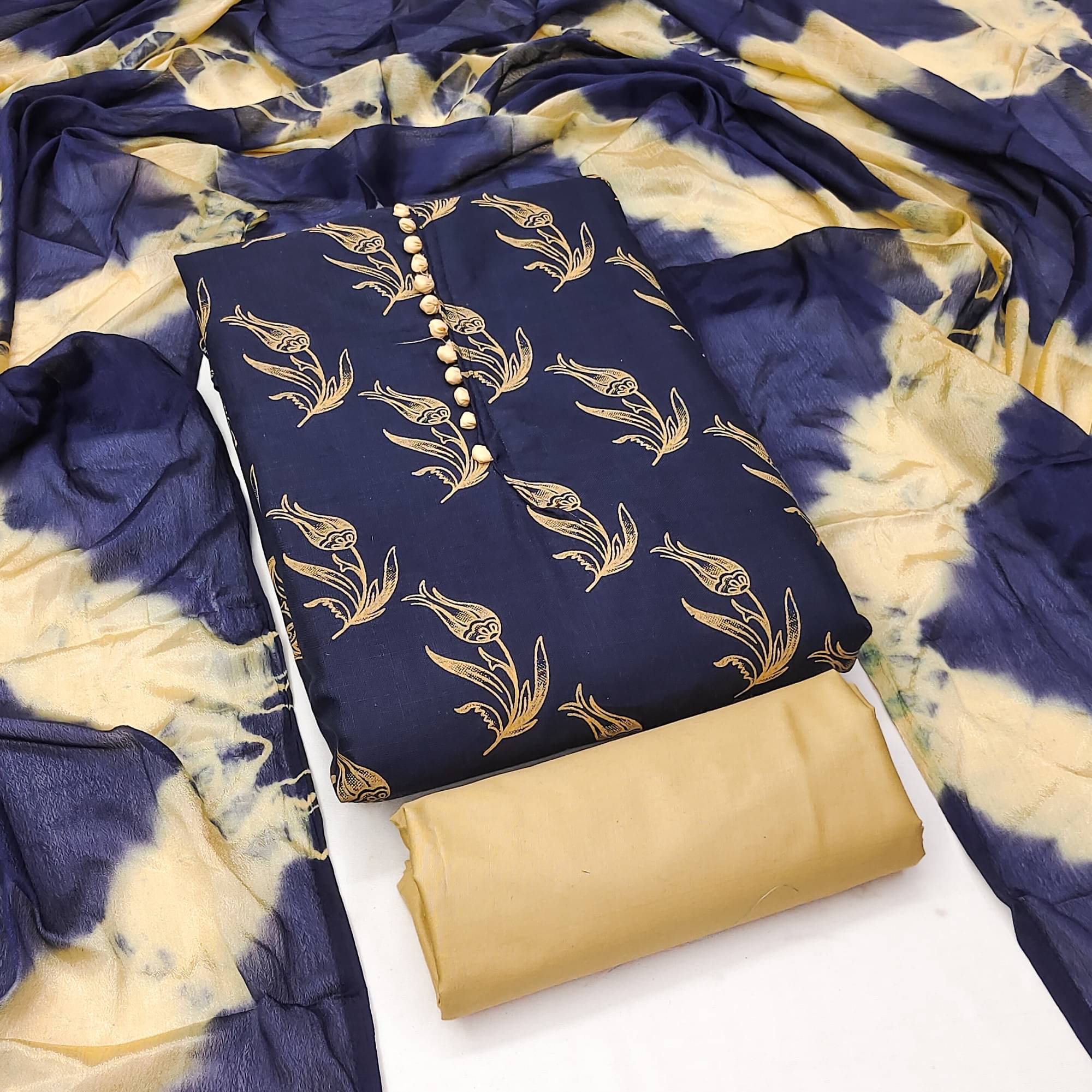     			Panbai sarees Women Cotton Unstitched Dress Material ( Navy Blue )