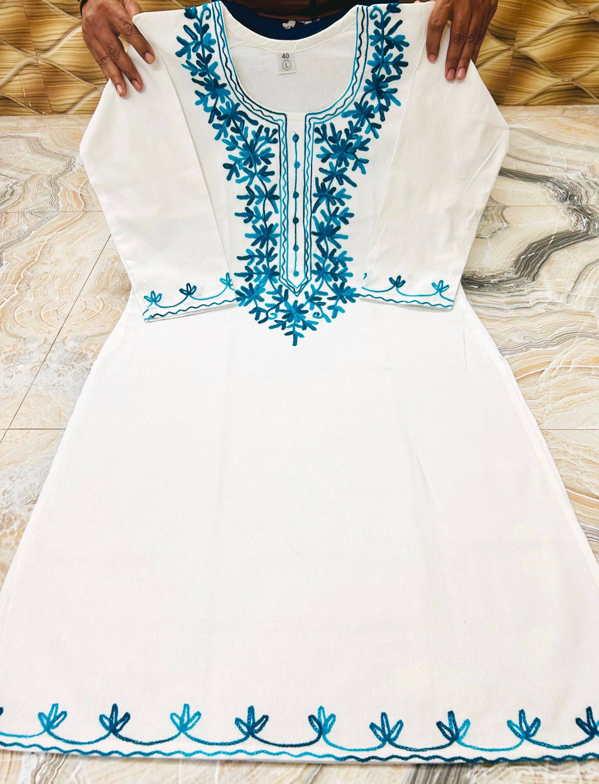     			Plenilune Women Cotton Embroidered Straight Kurti ( Light Blue )