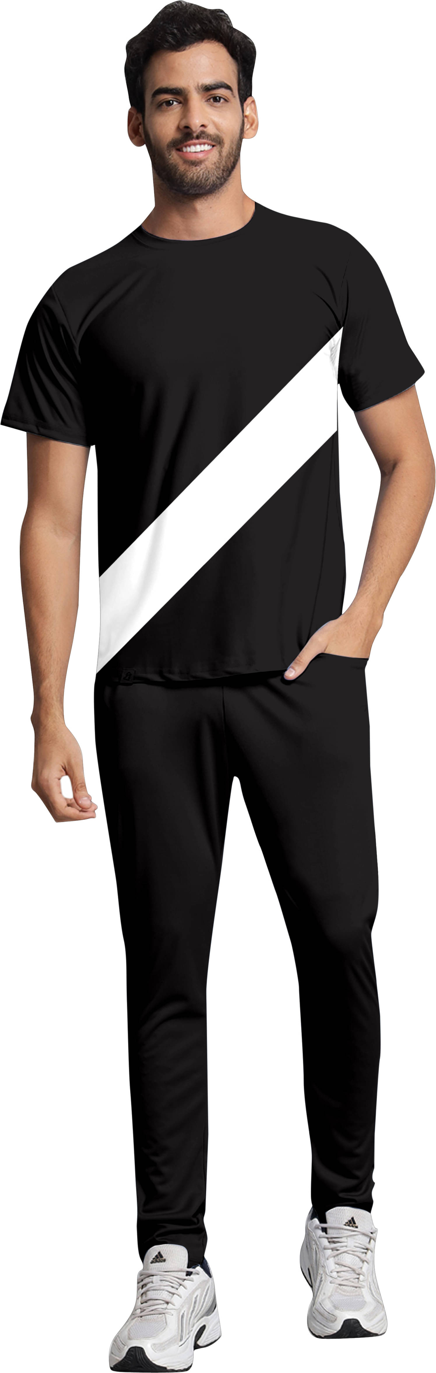     			RABBY Black Polyester Blend Regular Fit Men's Tracksuit ( Pack of 1 )