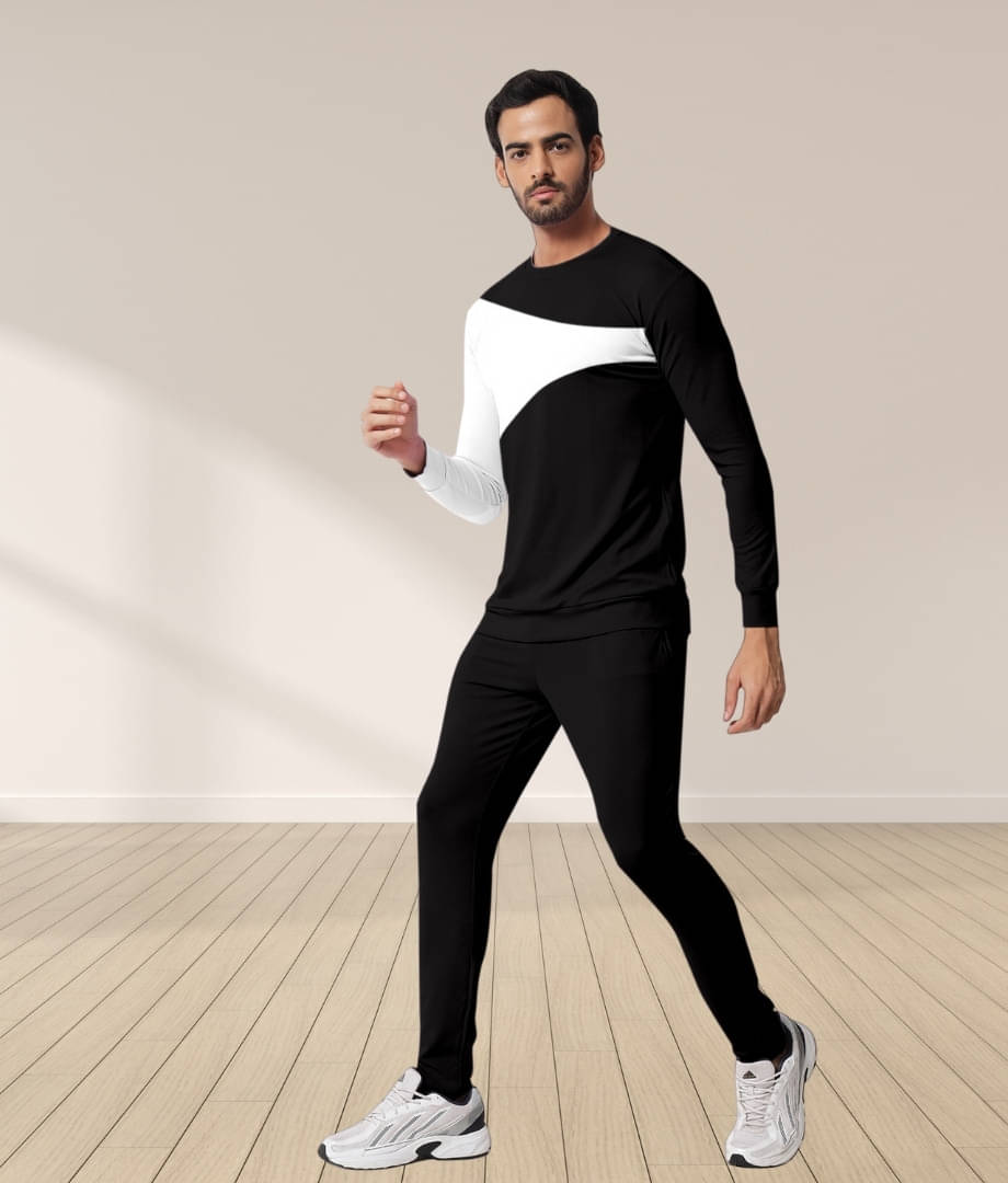     			RABBY Black Polyester Blend Regular Fit Men's Tracksuit ( Pack of 1 )