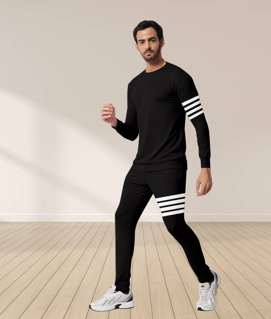     			RABBY Black Polyester Blend Regular Fit Men's Tracksuit ( Pack of 1 )