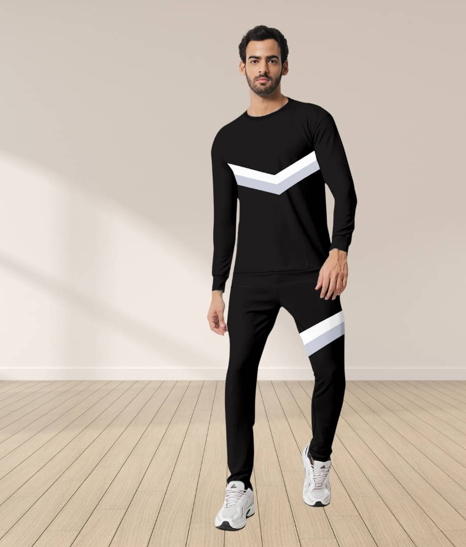    			RABBY Black Polyester Blend Regular Fit Men's Tracksuit ( Pack of 1 )