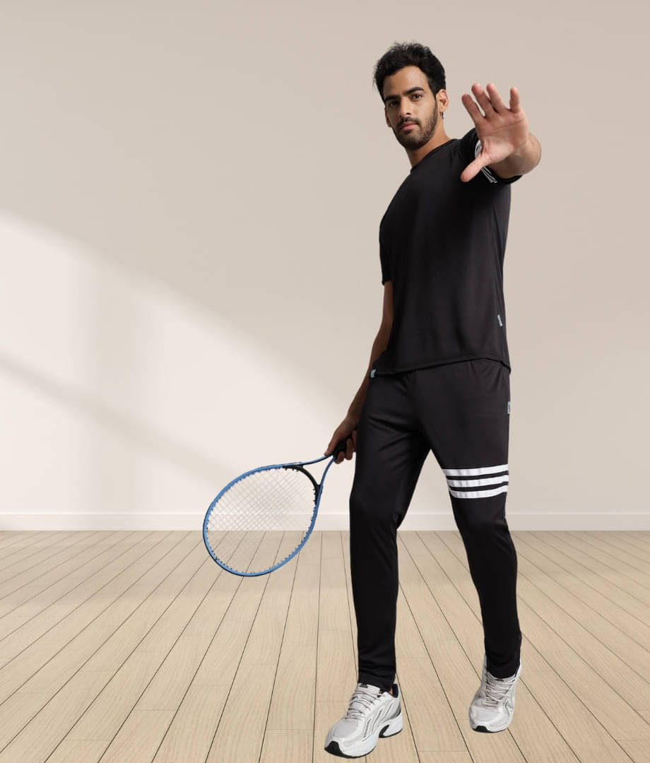     			RABBY Black Polyester Regular Fit Men's Tracksuit ( Pack of 1 )