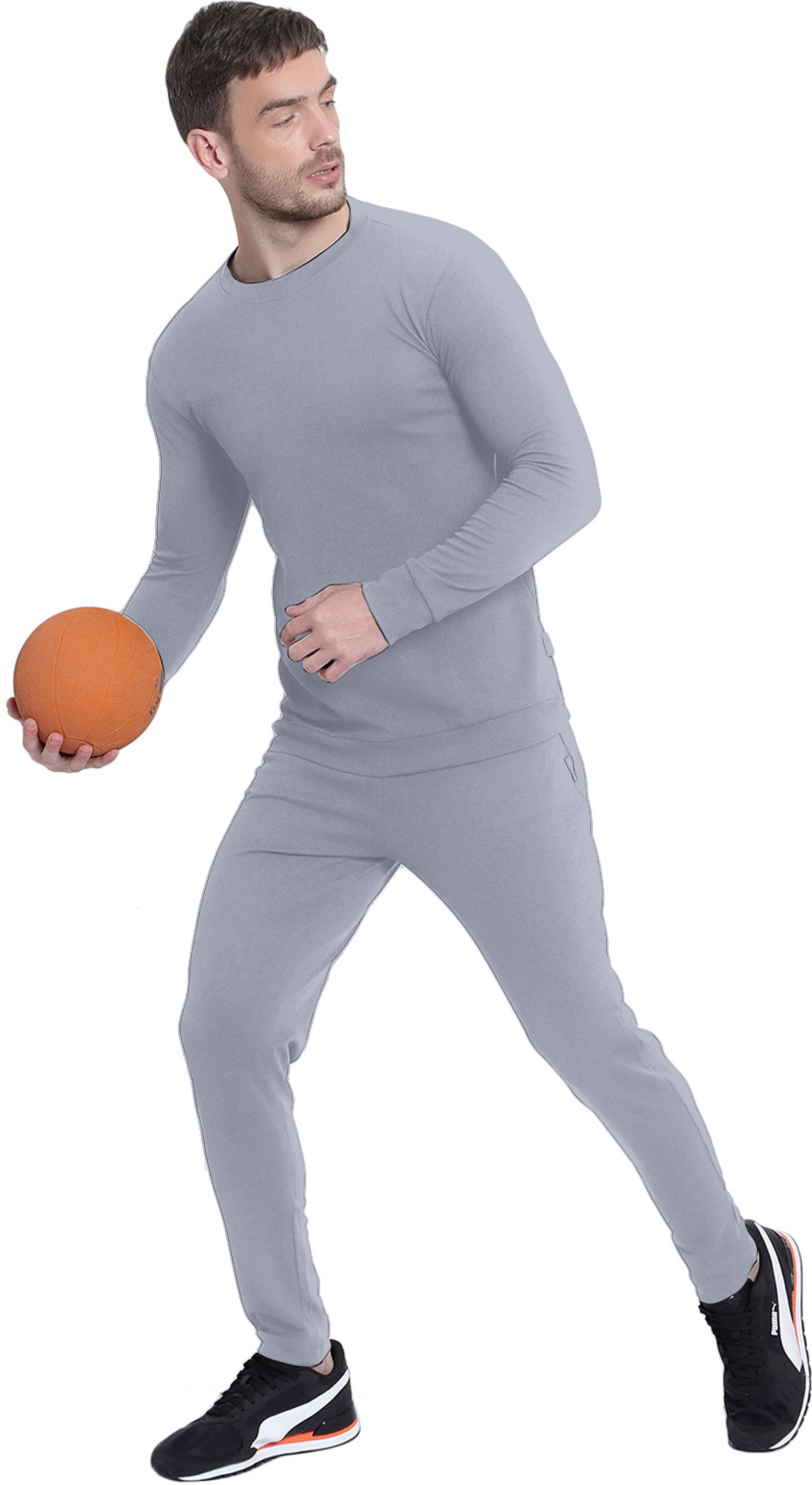     			RABBY Grey Cotton Blend Regular Fit Men's Tracksuit ( Pack of 1 )