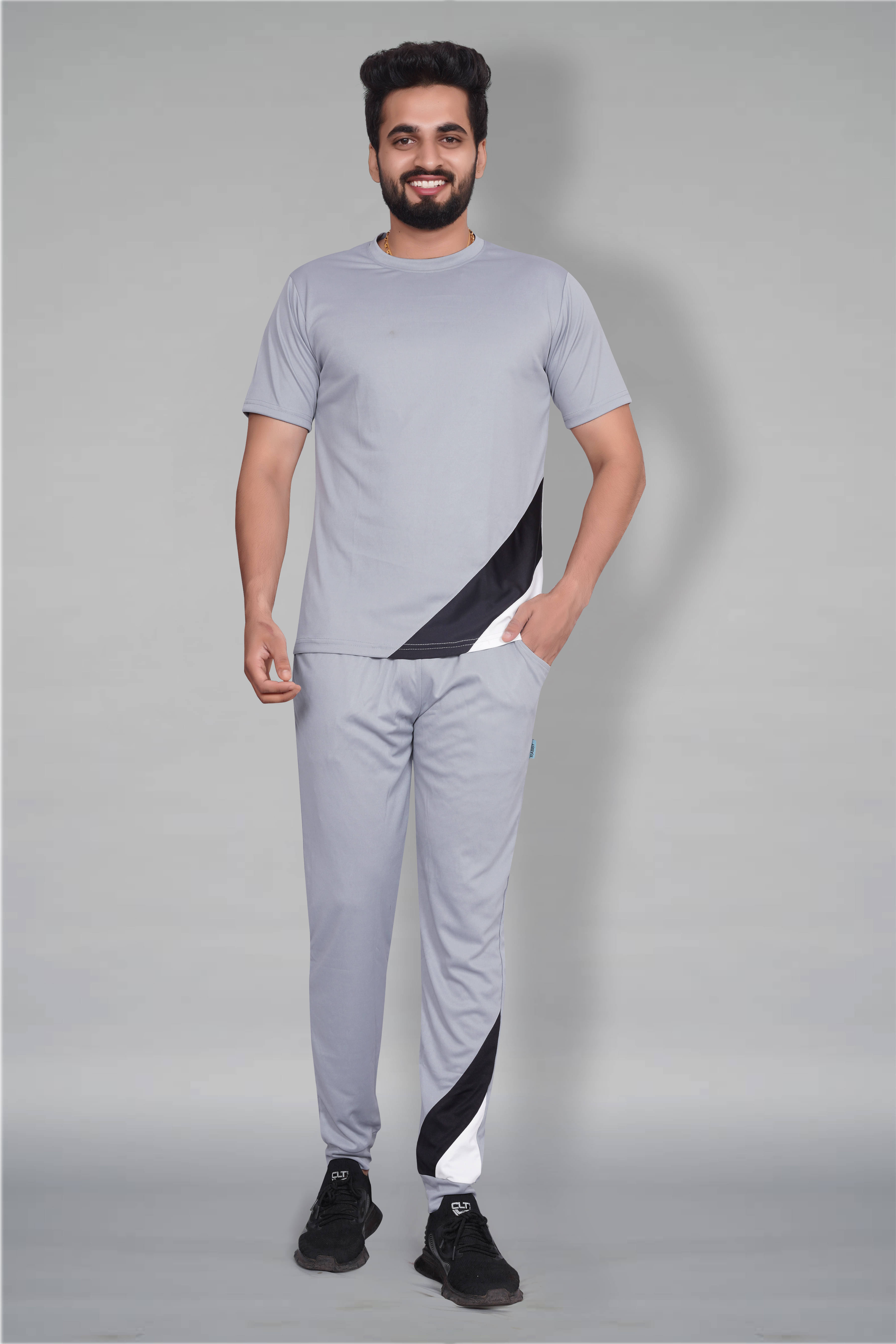     			RABBY Grey Polyester Regular Fit Men's Tracksuit ( Pack of 1 )