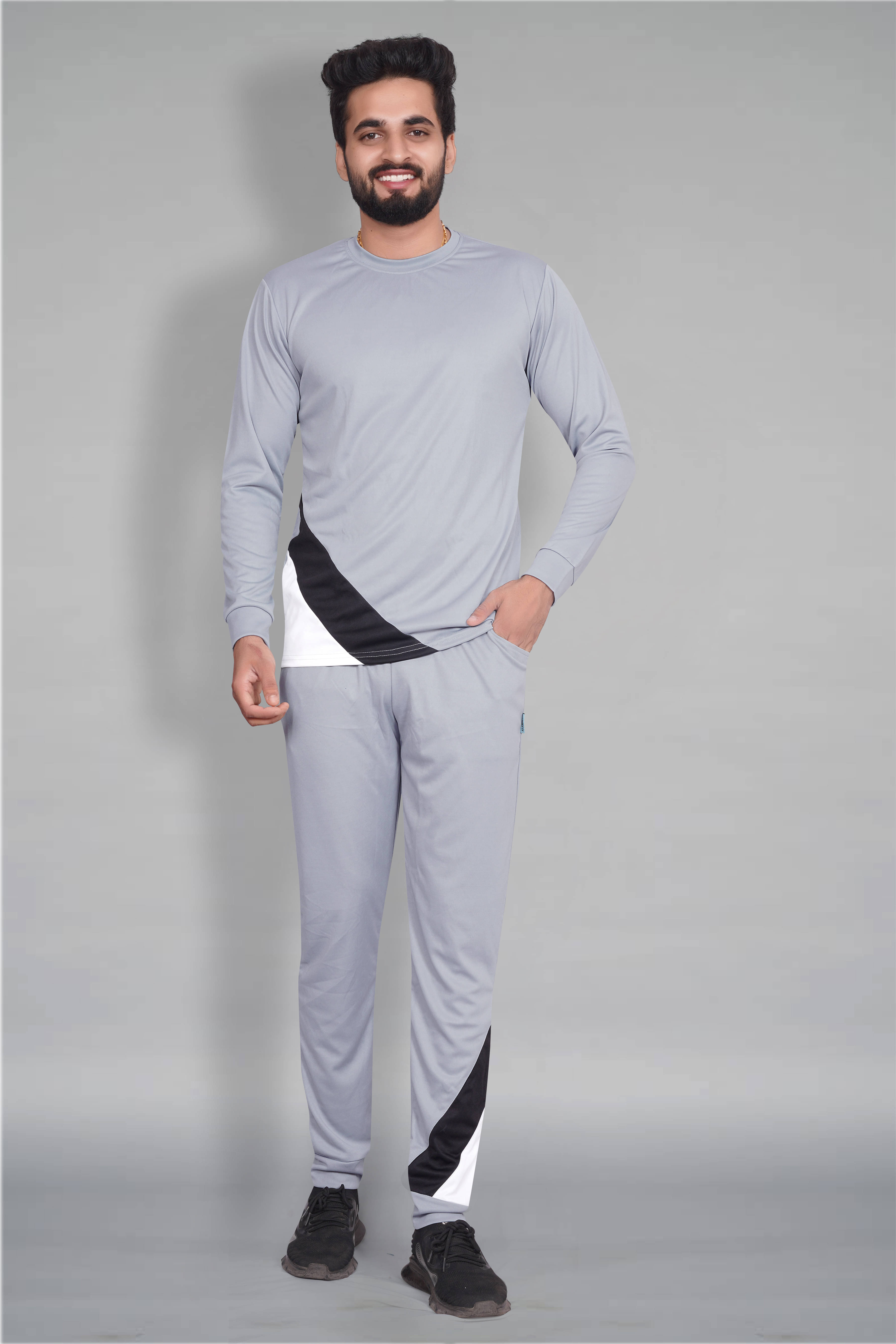     			RABBY Grey Polyester Regular Fit Men's Tracksuit ( Pack of 1 )