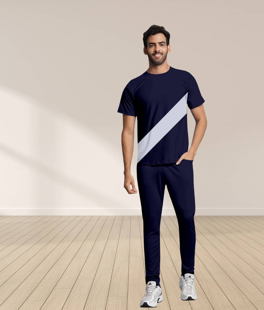 RABBY Navy Blue Polyester Blend Regular Fit Men's Tracksuit ( Pack of 1 )     			RABBY Navy Blue Polyester Blend Regular Fit Men's Tracksuit ( Pack of 1 )