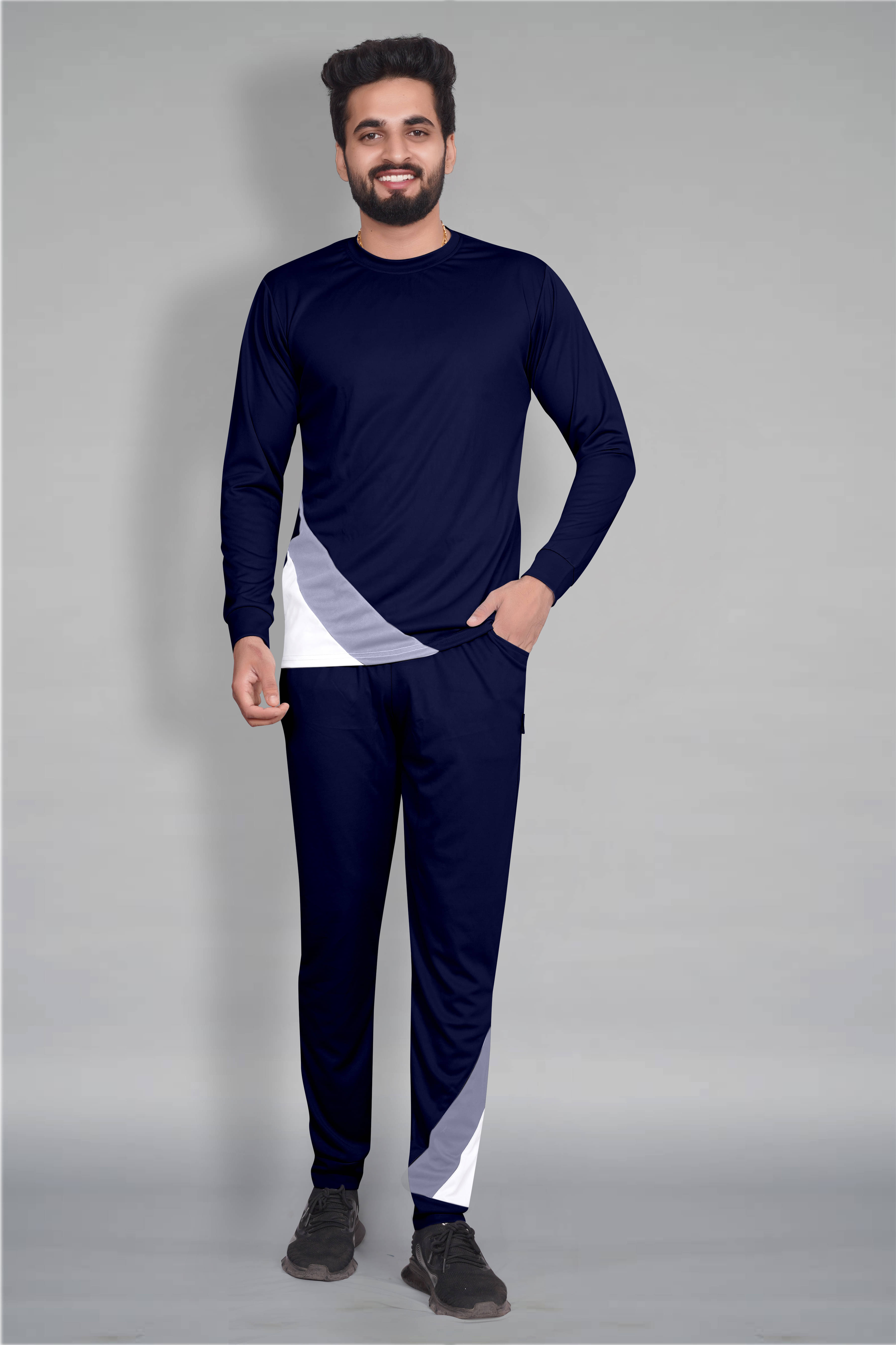 RABBY Navy Blue Polyester Regular Fit Men's Tracksuit ( Pack of 1 )     			RABBY Navy Blue Polyester Regular Fit Men's Tracksuit ( Pack of 1 )