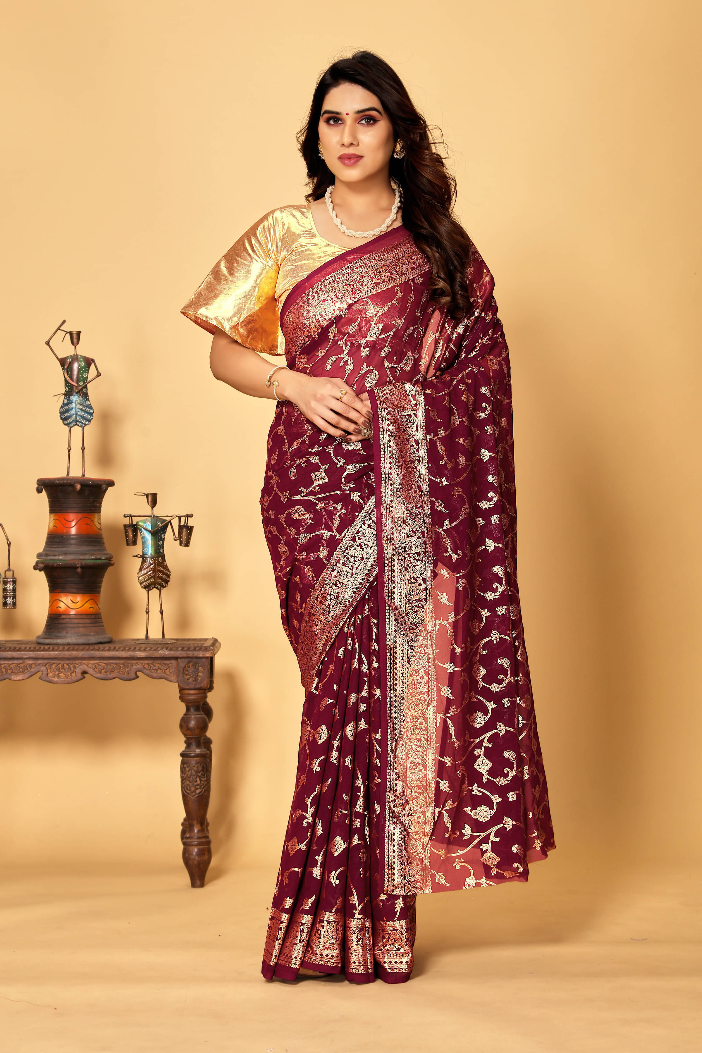     			RedFish Georgette Printed Regular Saree With Unstitched Blouse Piece ( Maroon )