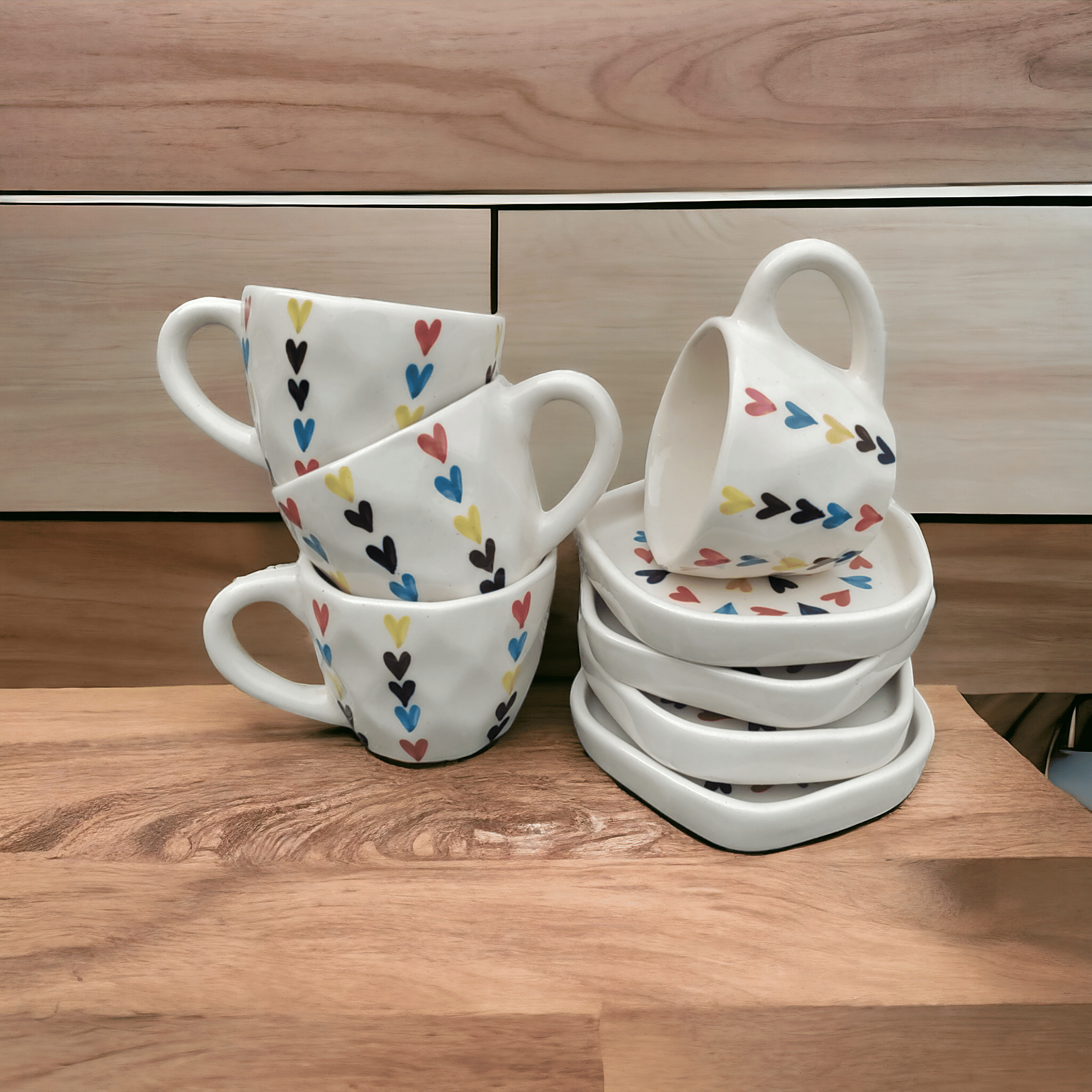     			Rizasta Mlti Hrt Cup Saucer Abstract Ceramic Tea Set 300 ml ( Pack of 4 )