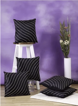     			SHADAB Set of 5 Silk Striped Square Cushion Cover (40X40)cm - Black