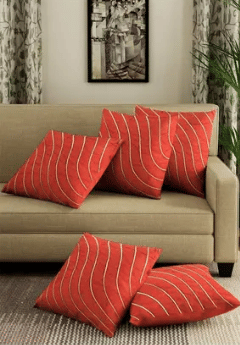 SHADAB Set of 5 Silk Striped Square Cushion Cover (40X40)cm - Orange SHADAB Set of 5 Silk Striped Square Cushion Cover (40X40)cm - Orange