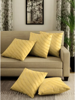 SHADAB Set of 5 Silk Striped Square Cushion Cover (40X40)cm - Yellow SHADAB Set of 5 Silk Striped Square Cushion Cover (40X40)cm - Yellow